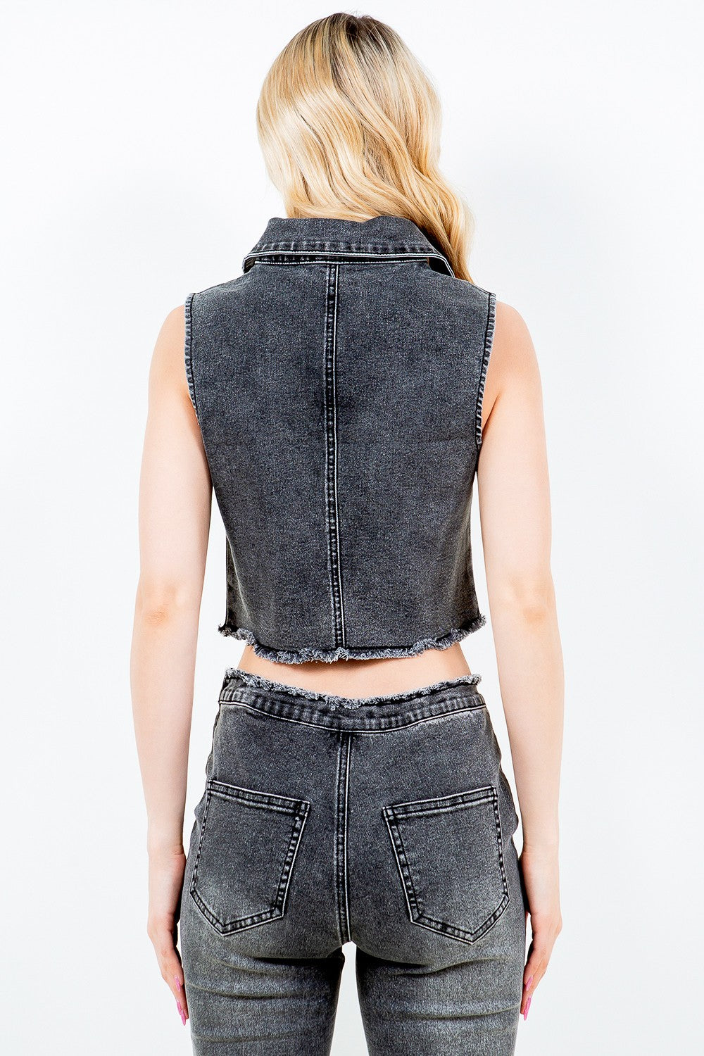 Blue Zone Planet | American Bazi Zip Up Washed Crop Denim Vest-TOPS / DRESSES-[Adult]-[Female]-2022 Online Blue Zone Planet