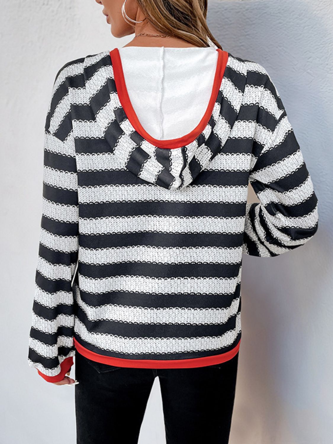 Perfee Contrast Striped Long Sleeve Hoodie-TOPS / DRESSES-[Adult]-[Female]-2022 Online Blue Zone Planet