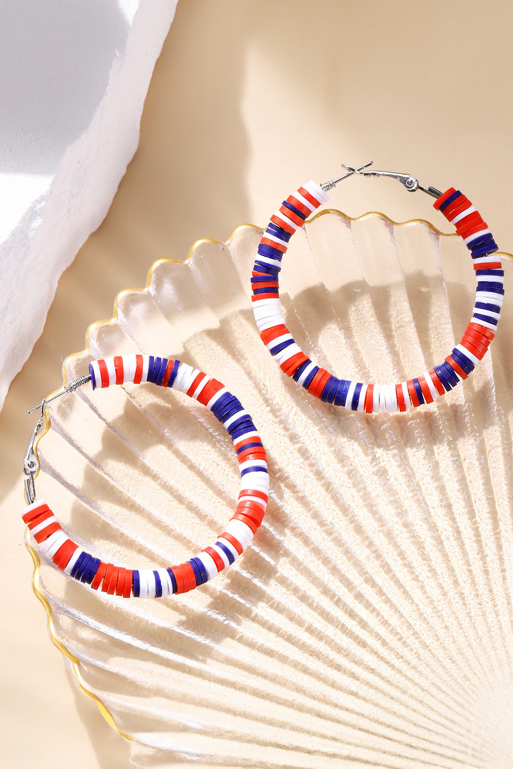 Fiery Red Patriotic Multicolored Bead Hoop Earrings-Accessories/Jewelry-[Adult]-[Female]-2022 Online Blue Zone Planet