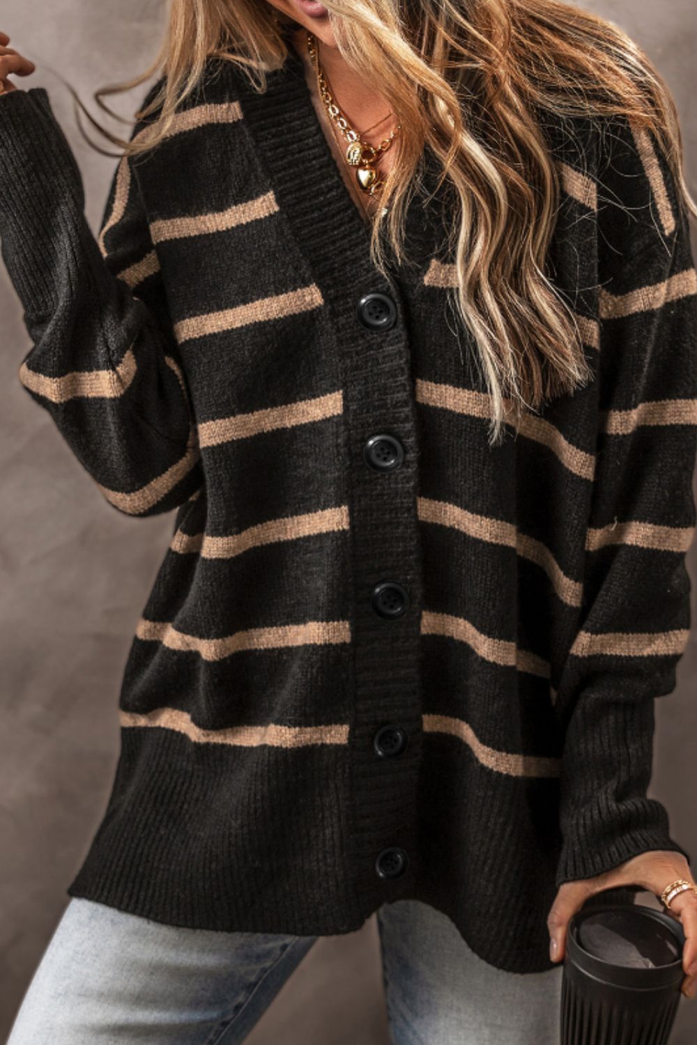 Blue Zone Planet | Striped Button Down Long Sleeve Cardigan-TOPS / DRESSES-[Adult]-[Female]-2022 Online Blue Zone Planet