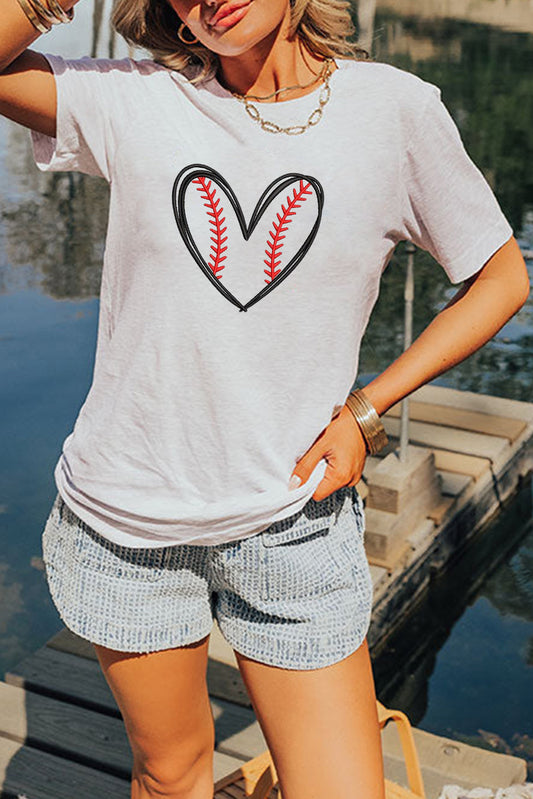 White Baseball Heart Shape Embroidery Graphic Tee-Graphic/Graphic Tees-[Adult]-[Female]-White-S-2022 Online Blue Zone Planet