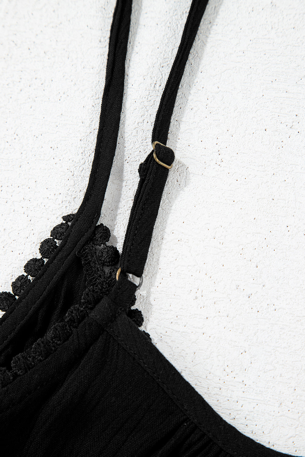 Black Floral Embroidery Ruffled Spaghetti Straps Tank Top-Tops/Tank Tops-[Adult]-[Female]-2022 Online Blue Zone Planet