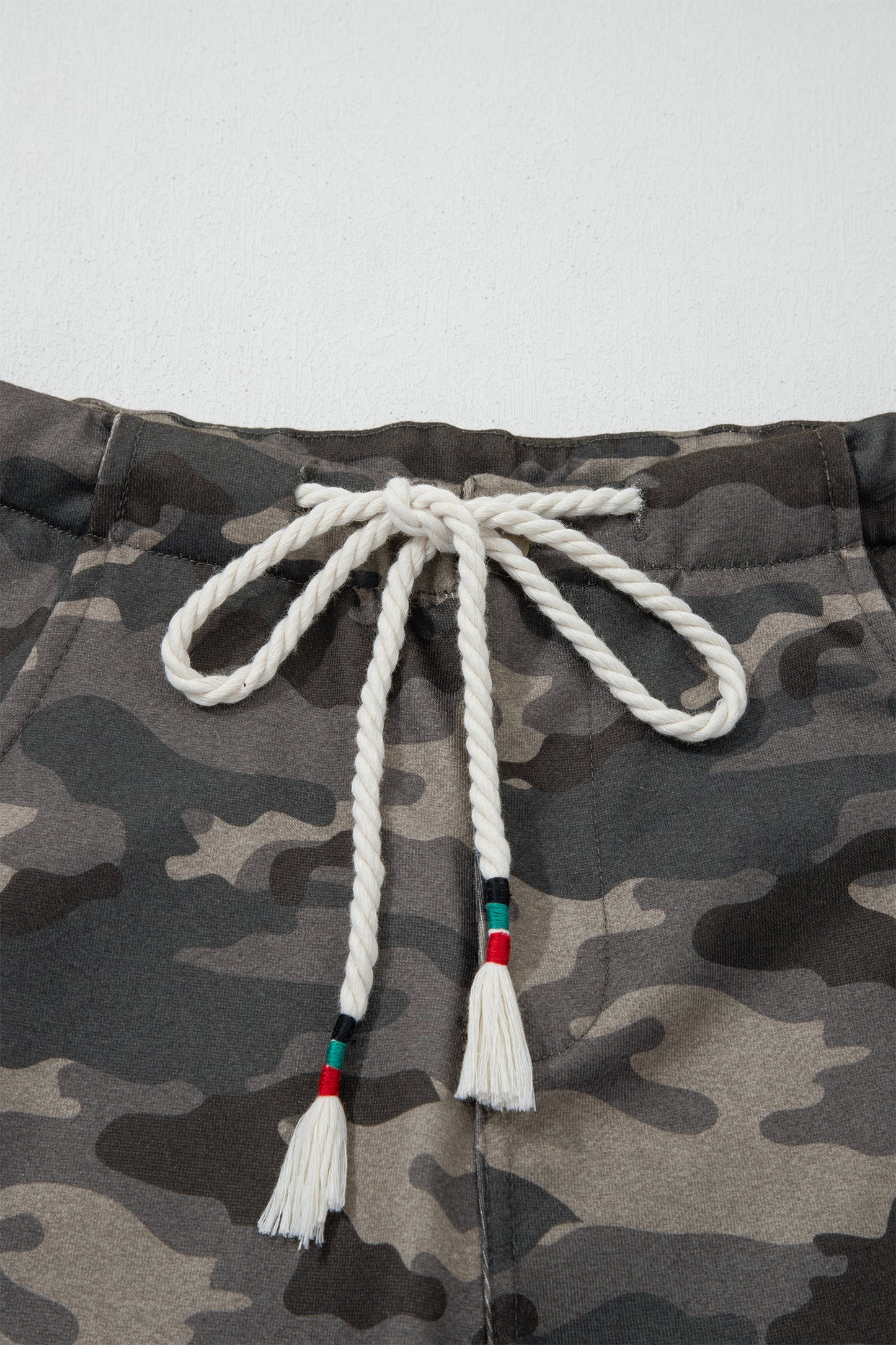Khaki Camouflage Print Striped Side Panel Patchwork Drawstring Pants-Bottoms/Pants & Culotte-[Adult]-[Female]-2022 Online Blue Zone Planet