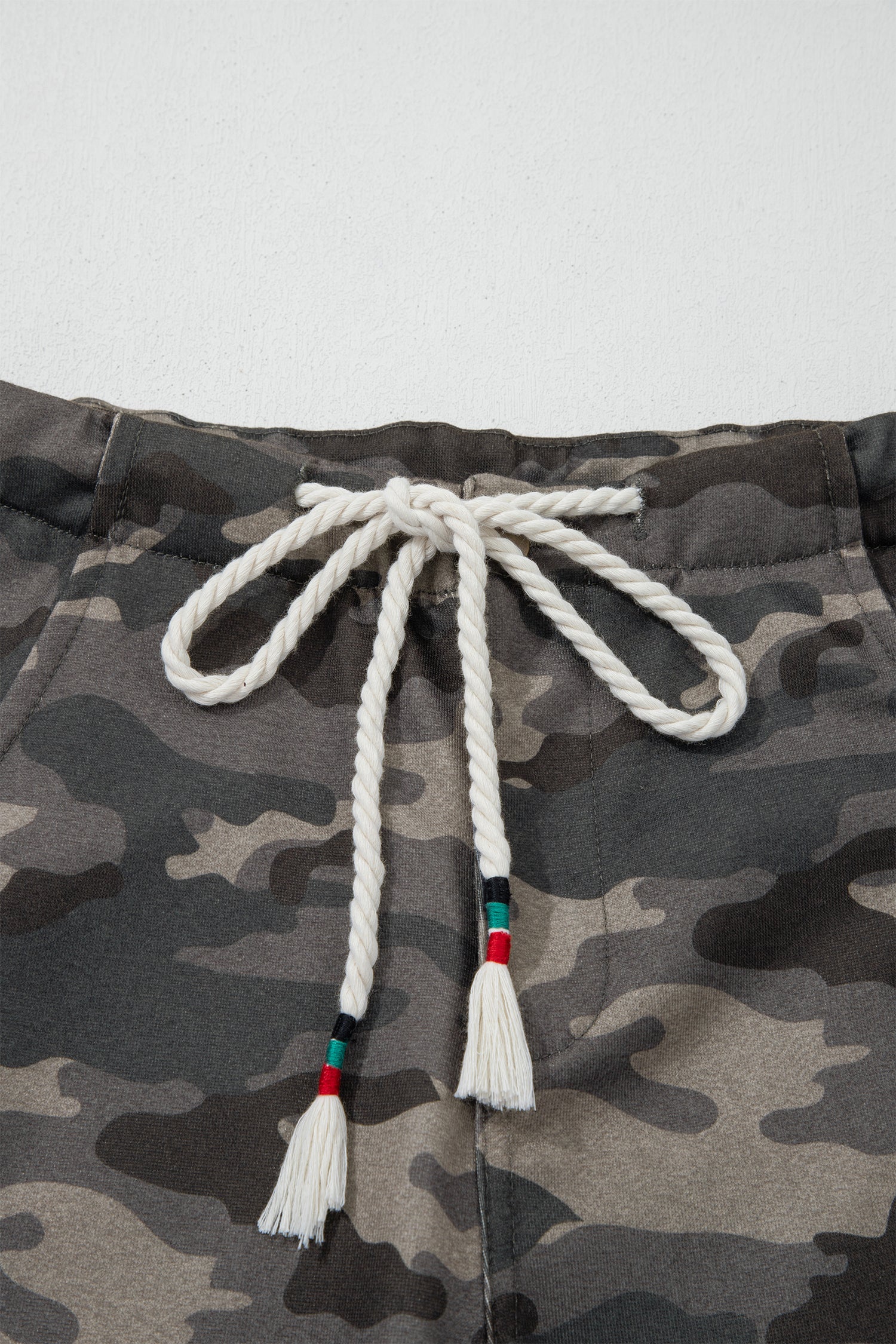 Khaki Camouflage Print Striped Side Panel Patchwork Drawstring Pants-Bottoms/Pants & Culotte-[Adult]-[Female]-2022 Online Blue Zone Planet