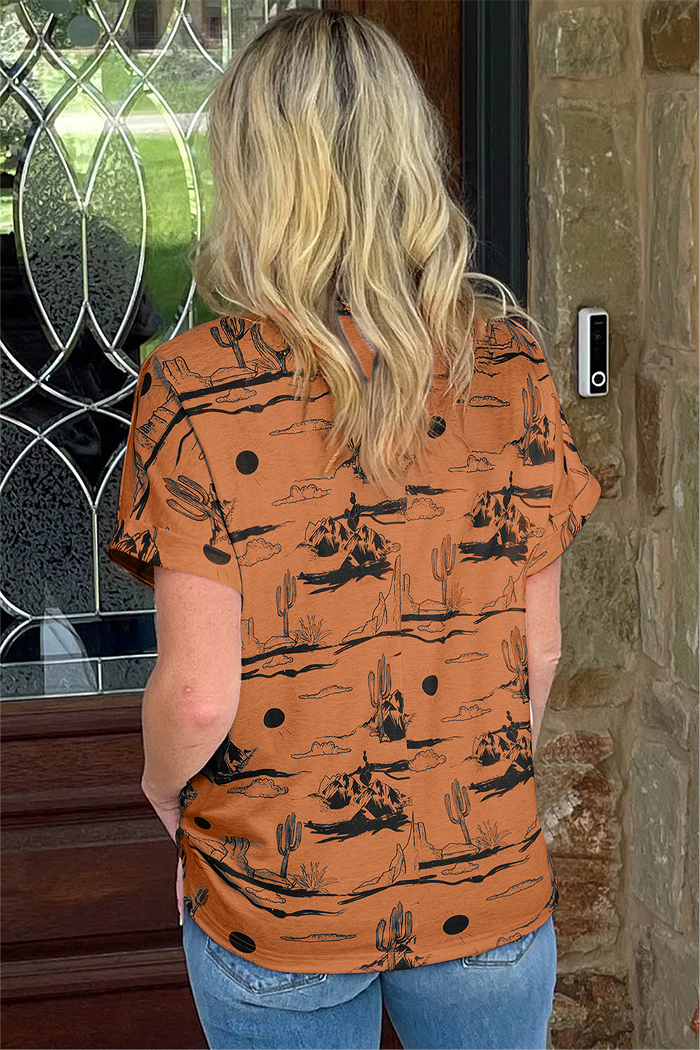 Chestnut Desert Sand Print Short Sleeve Knit Top-Tops/Tops & Tees-[Adult]-[Female]-2022 Online Blue Zone Planet