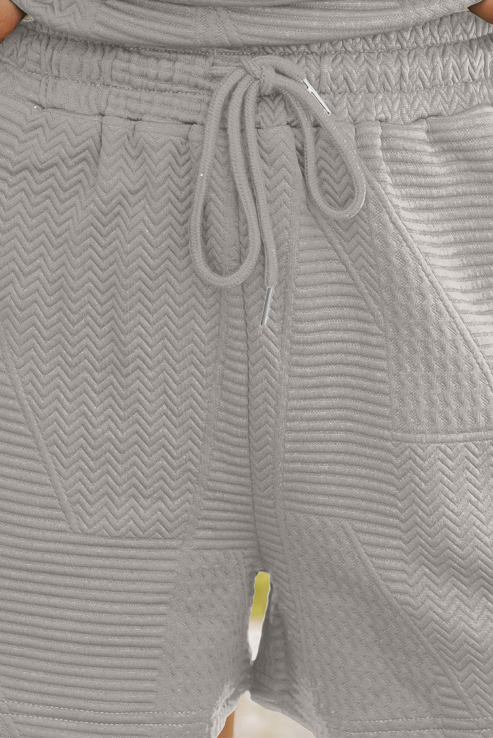 Skobeloff Textured Ruffle Split Top And Drawstring Shorts-Two Piece Sets/Short Sets-[Adult]-[Female]-2022 Online Blue Zone Planet