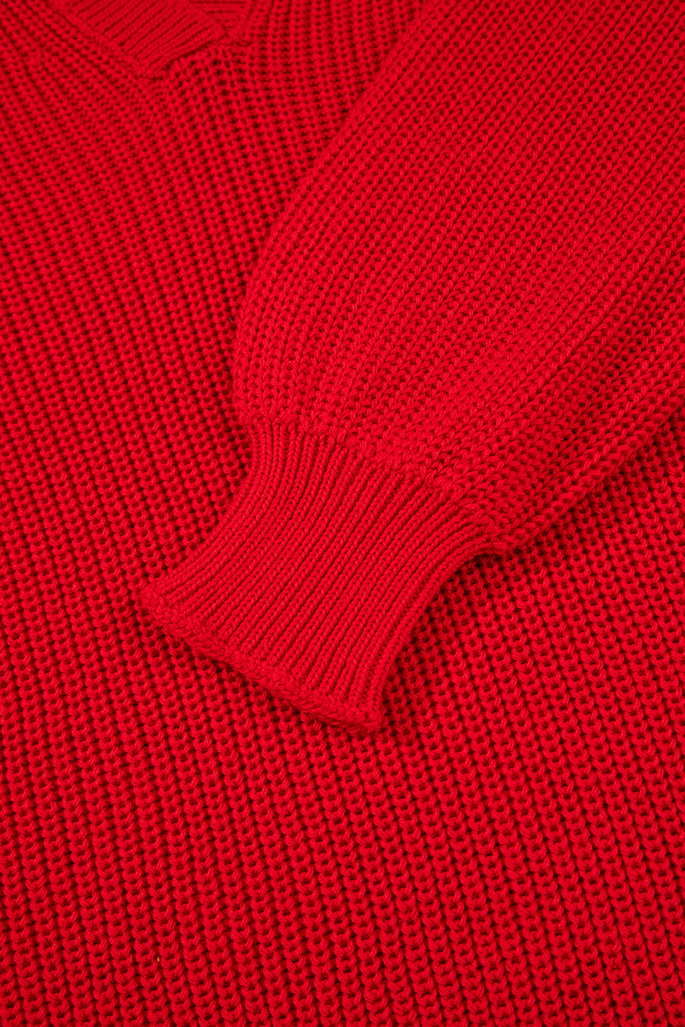 Racing Red Solid Textured Knit V Neck Drop Shoulder Sweater-TOPS / DRESSES-[Adult]-[Female]-2022 Online Blue Zone Planet