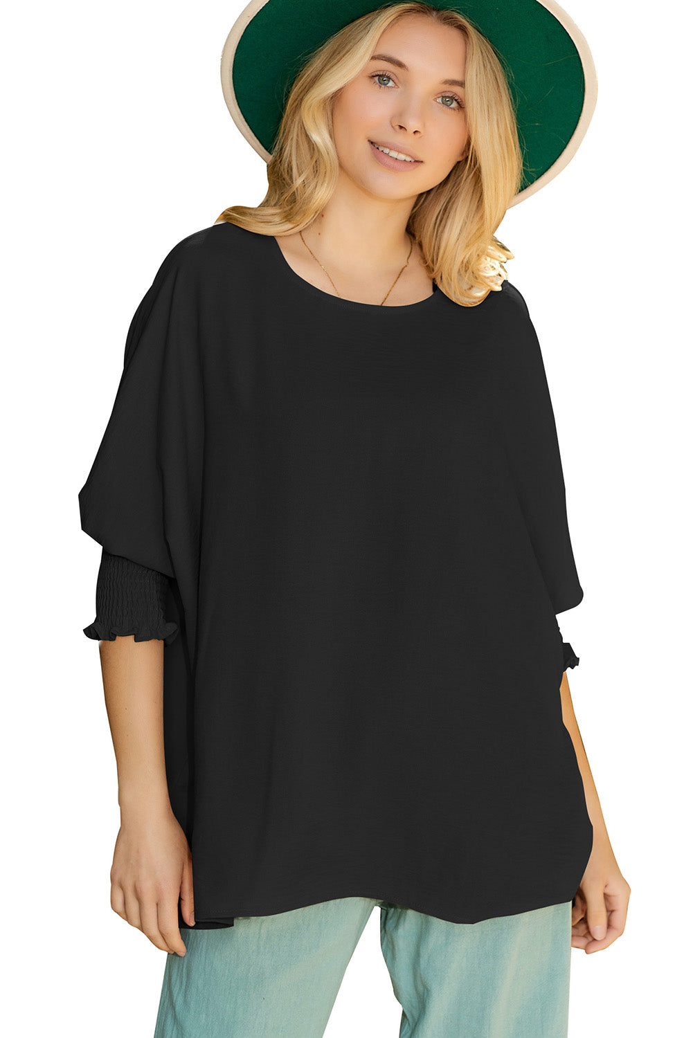 Black Plain Batwing Sleeve Business Casual Blouse for Women-Shirts & Blouses-[Adult]-[Female]-2022 Online Blue Zone Planet