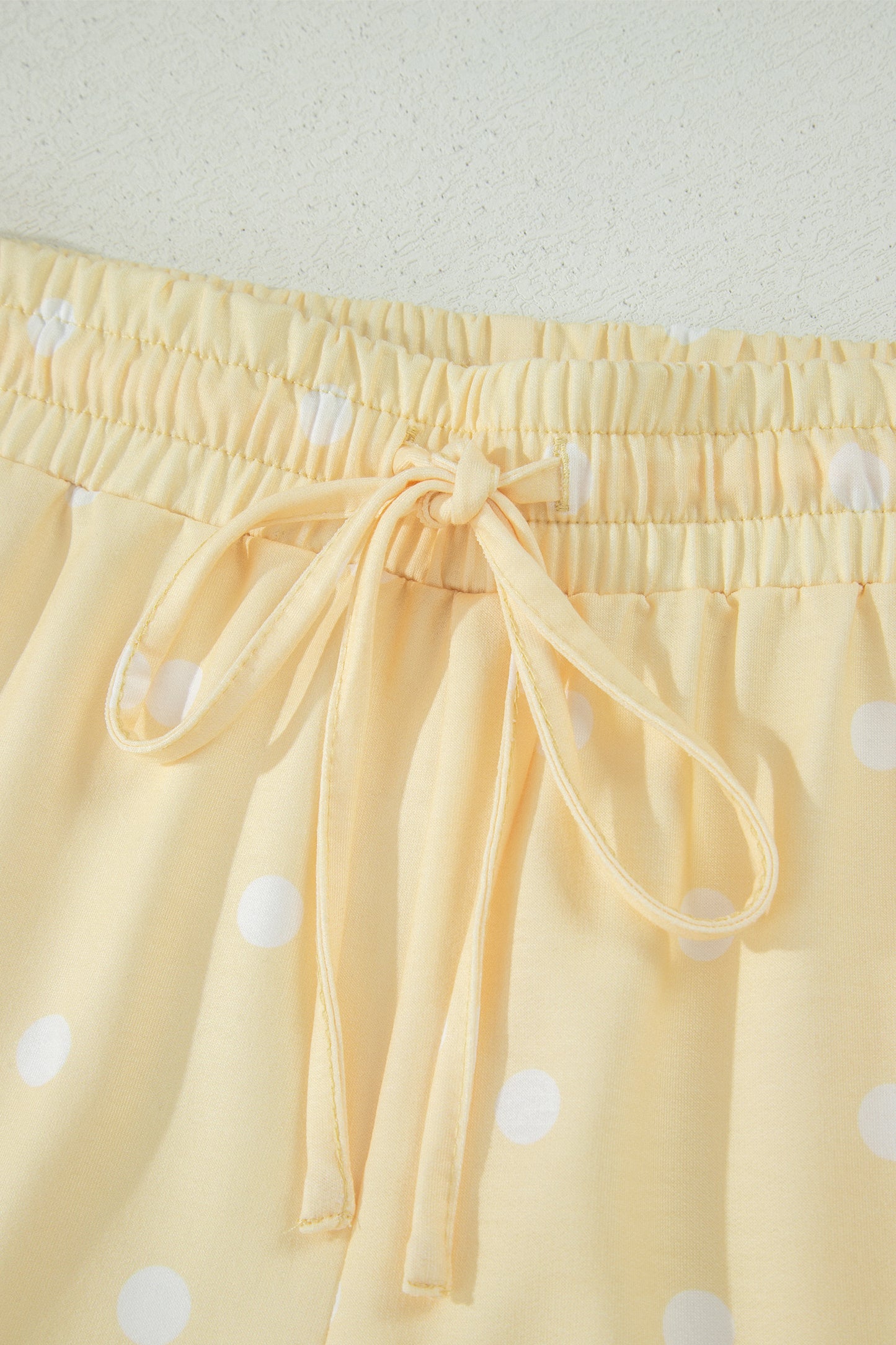 White Exposed Seam Detail Polka Dot Loose Tee Drawstring Shorts Set-Two Piece Sets/Short Sets-[Adult]-[Female]-2022 Online Blue Zone Planet
