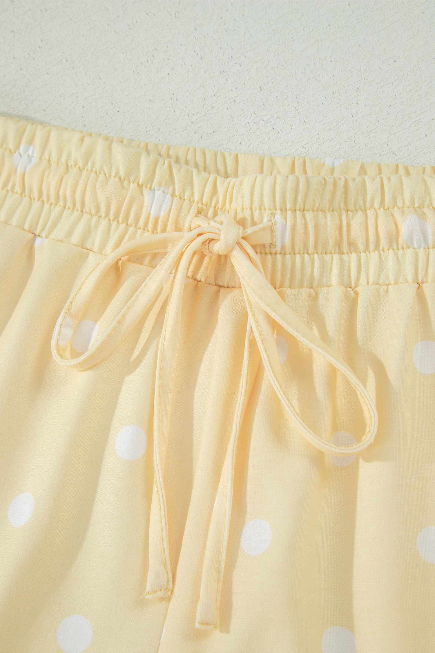 White Exposed Seam Detail Polka Dot Loose Tee Drawstring Shorts Set-Two Piece Sets/Short Sets-[Adult]-[Female]-2022 Online Blue Zone Planet