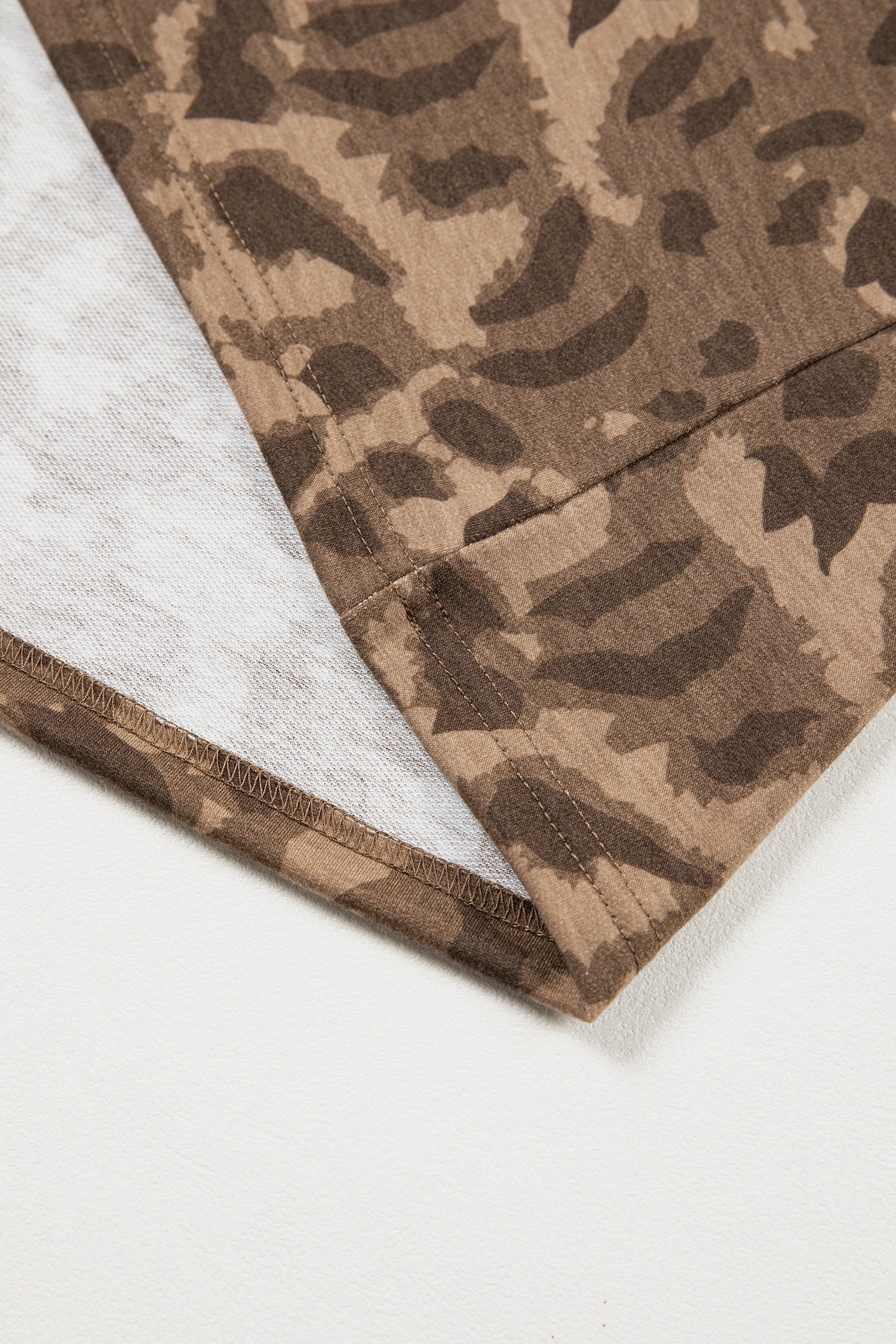 Brown Loose Contrast Striped Accent Leopard T Shirt Mini Dress With Pockets-TOPS / DRESSES-[Adult]-[Female]-2022 Online Blue Zone Planet