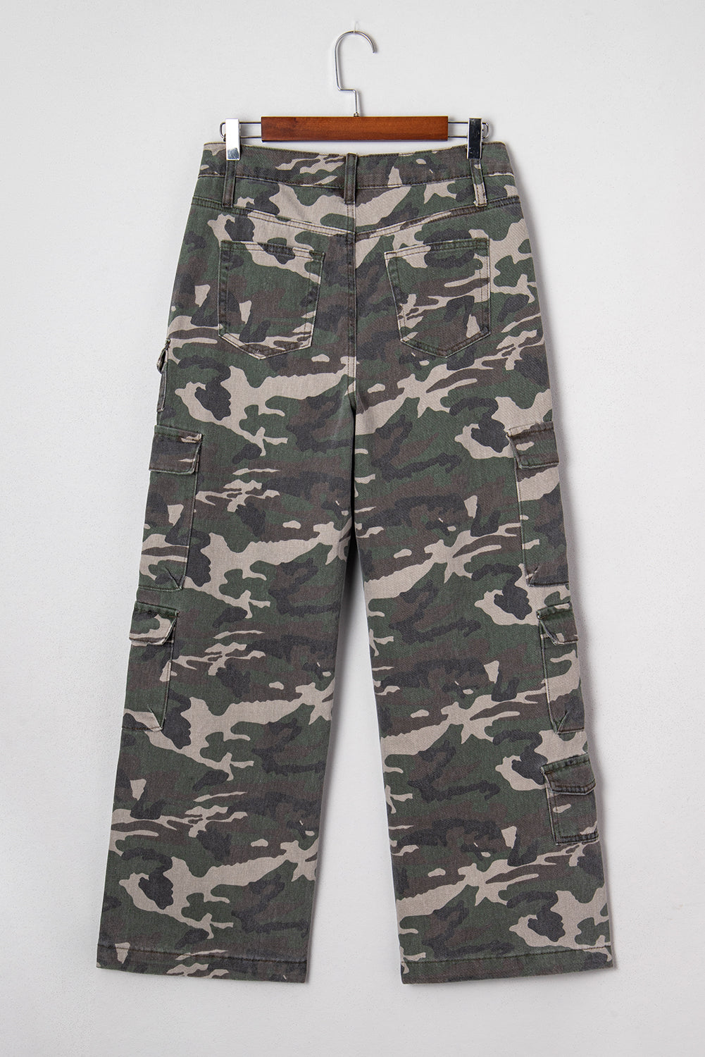 Green Camo Cargo Wide Leg Pants-Bottoms/Jeans-[Adult]-[Female]-2022 Online Blue Zone Planet