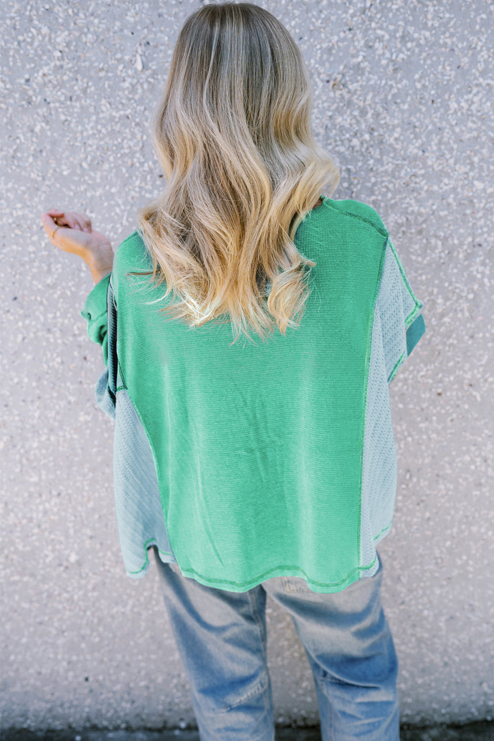 Green Colorblock Stitching Patchwork Buttoned Long Sleeve Top-Tops/Long Sleeve Tops-[Adult]-[Female]-2022 Online Blue Zone Planet