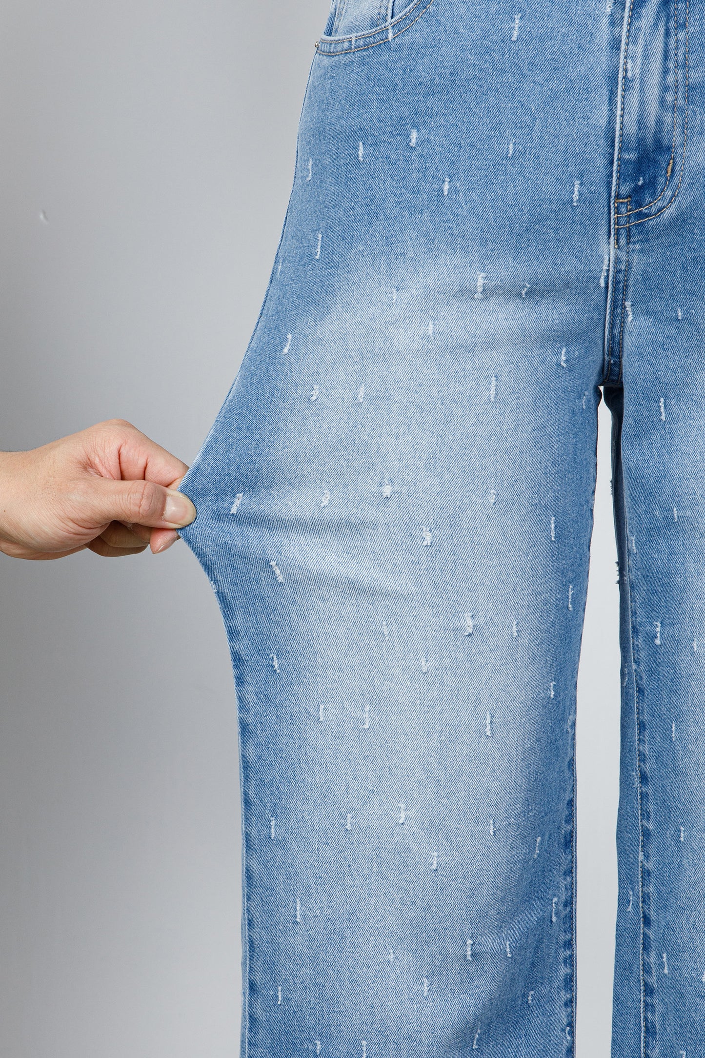 Mist Blue Distressed Detail Tummy Control Raw Hem Jeans-TOPS / DRESSES-[Adult]-[Female]-2022 Online Blue Zone Planet