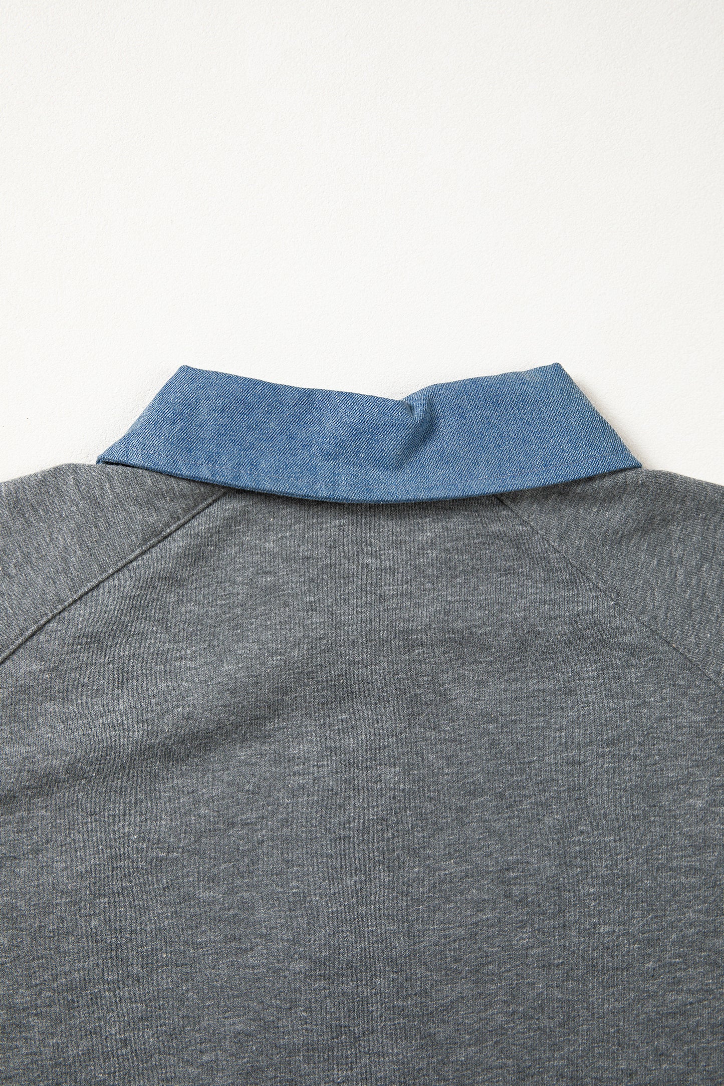 Carbon Grey Denim Color Block Patchwork Shirt Collar Short Sleeve Blouse-Tops/Blouses & Shirts-[Adult]-[Female]-2022 Online Blue Zone Planet