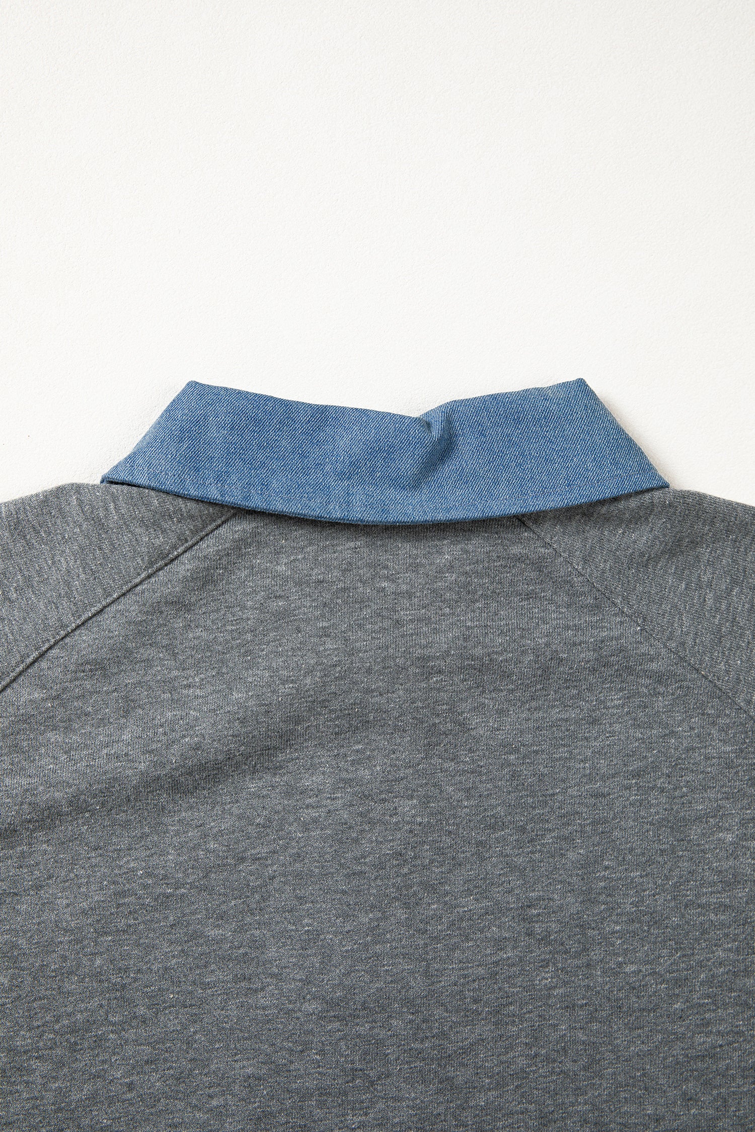 Carbon Grey Denim Color Block Patchwork Shirt Collar Short Sleeve Blouse-Tops/Blouses & Shirts-[Adult]-[Female]-2022 Online Blue Zone Planet