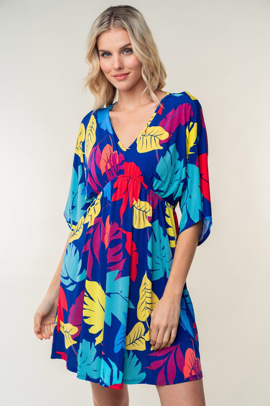 White Birch Full Size Printed V-Neck Mini Dress-TOPS / DRESSES-[Adult]-[Female]-Multi-S-2022 Online Blue Zone Planet