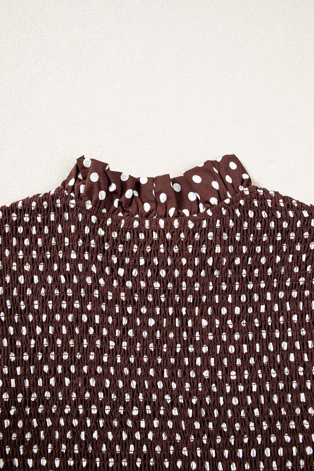 Brown Polka Dot Ruffled High Neck Shirred Ruffle Hem Blouse-Tops/Blouses & Shirts-[Adult]-[Female]-2022 Online Blue Zone Planet