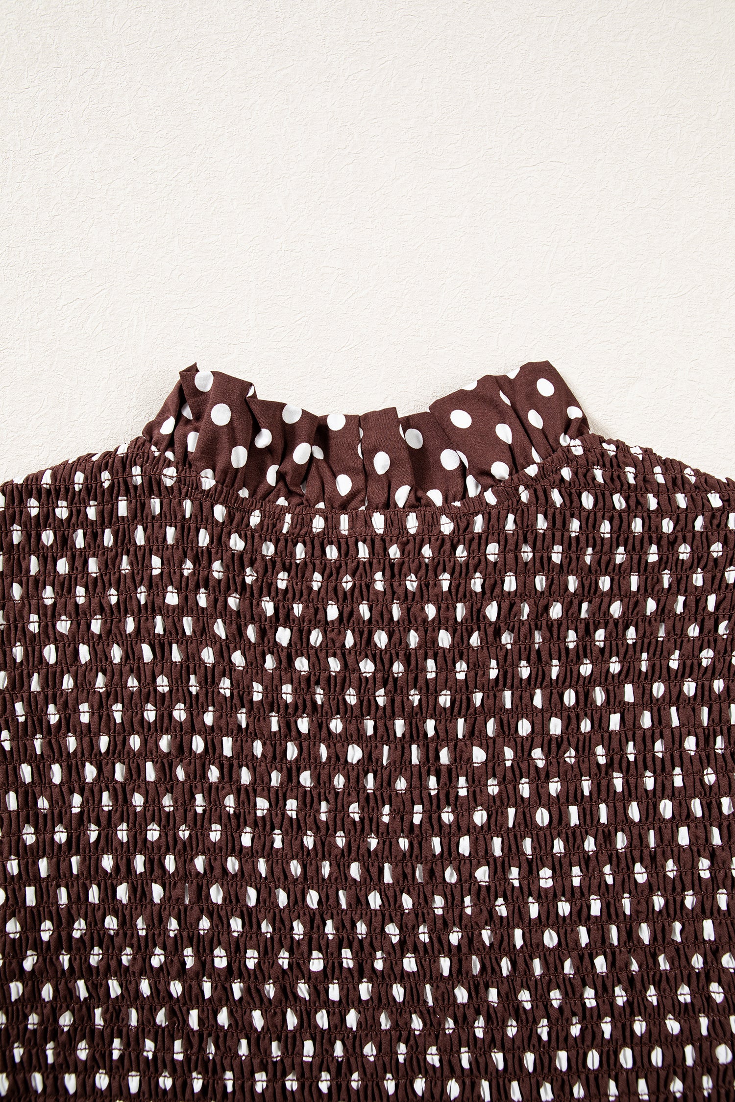 Brown Polka Dot Ruffled High Neck Shirred Ruffle Hem Blouse-Tops/Blouses & Shirts-[Adult]-[Female]-2022 Online Blue Zone Planet