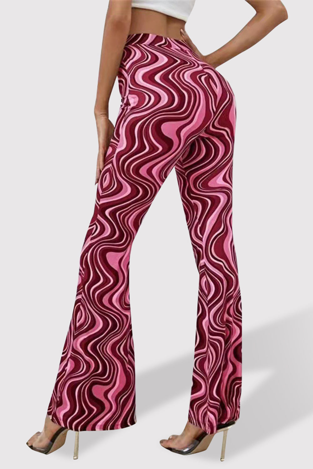 Printed High Waist Flare Pants-[Adult]-[Female]-2022 Online Blue Zone Planet