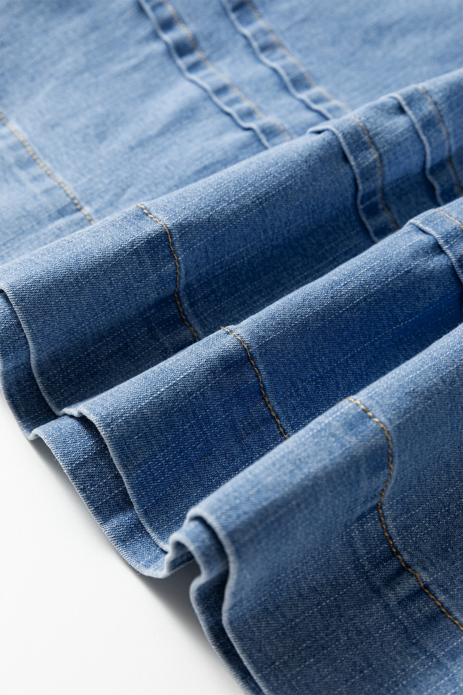 Myosotis Elastic Waist Short Sleeve Denim Mini Dress-TOPS / DRESSES-[Adult]-[Female]-2022 Online Blue Zone Planet