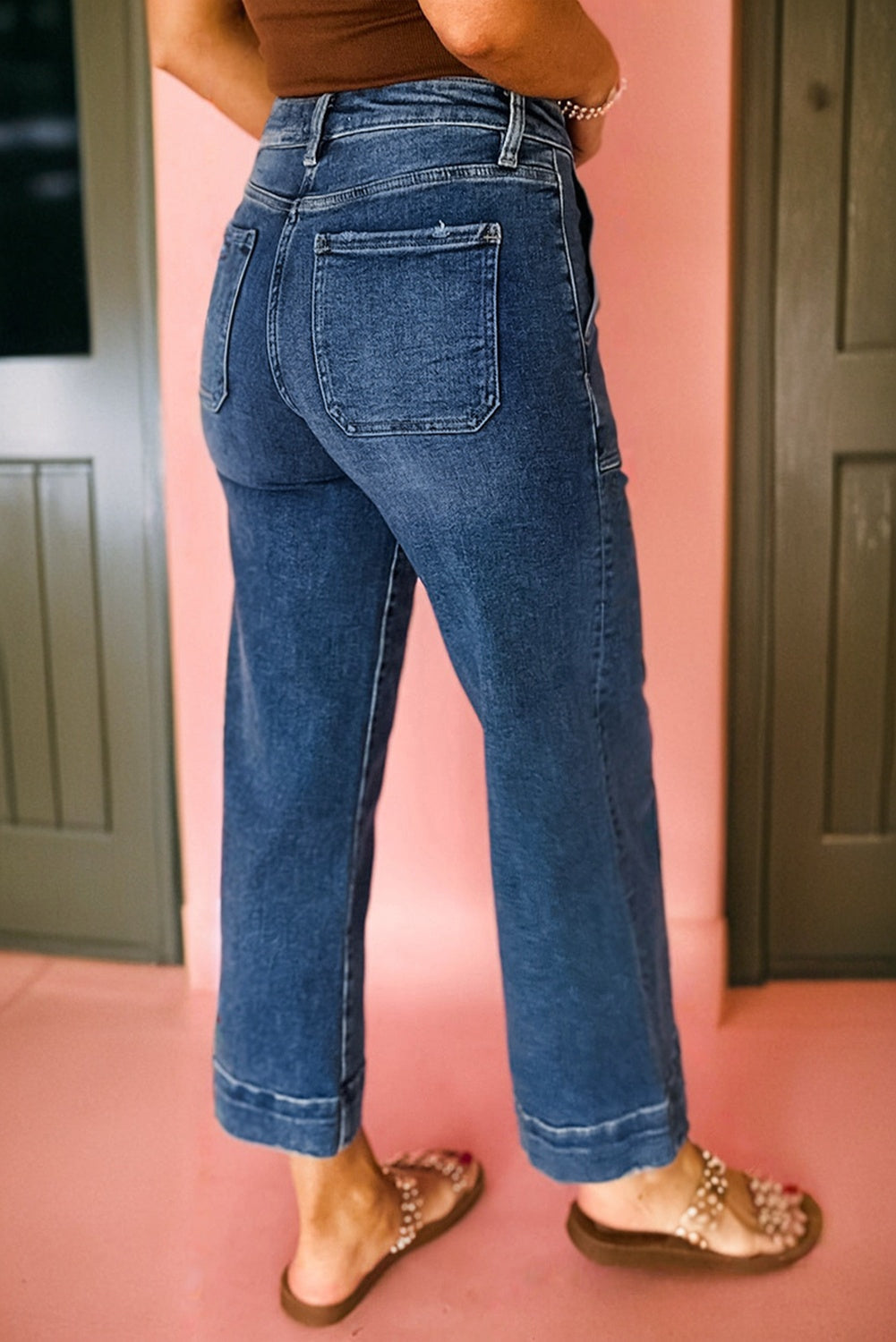 Ashleigh Blue Cropped High Rise Wide Leg Jeans-Bottoms/Jeans-[Adult]-[Female]-2022 Online Blue Zone Planet