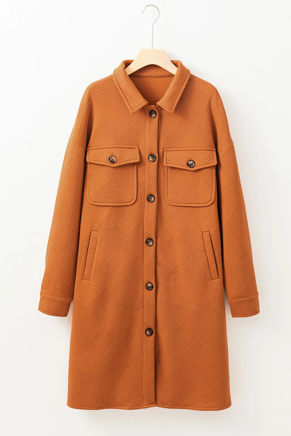 Textured Button Down Collared Neck Coat-TOPS / DRESSES-[Adult]-[Female]-2022 Online Blue Zone Planet