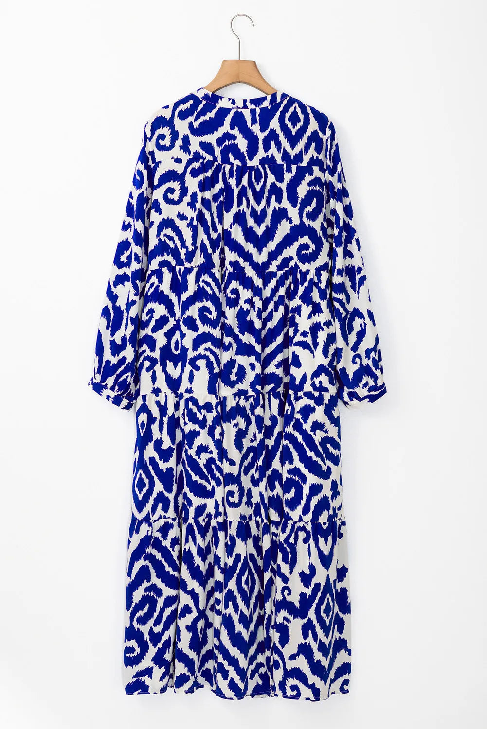 Tiered Printed Notched Long Sleeve Midi Dress-TOPS / DRESSES-[Adult]-[Female]-2022 Online Blue Zone Planet