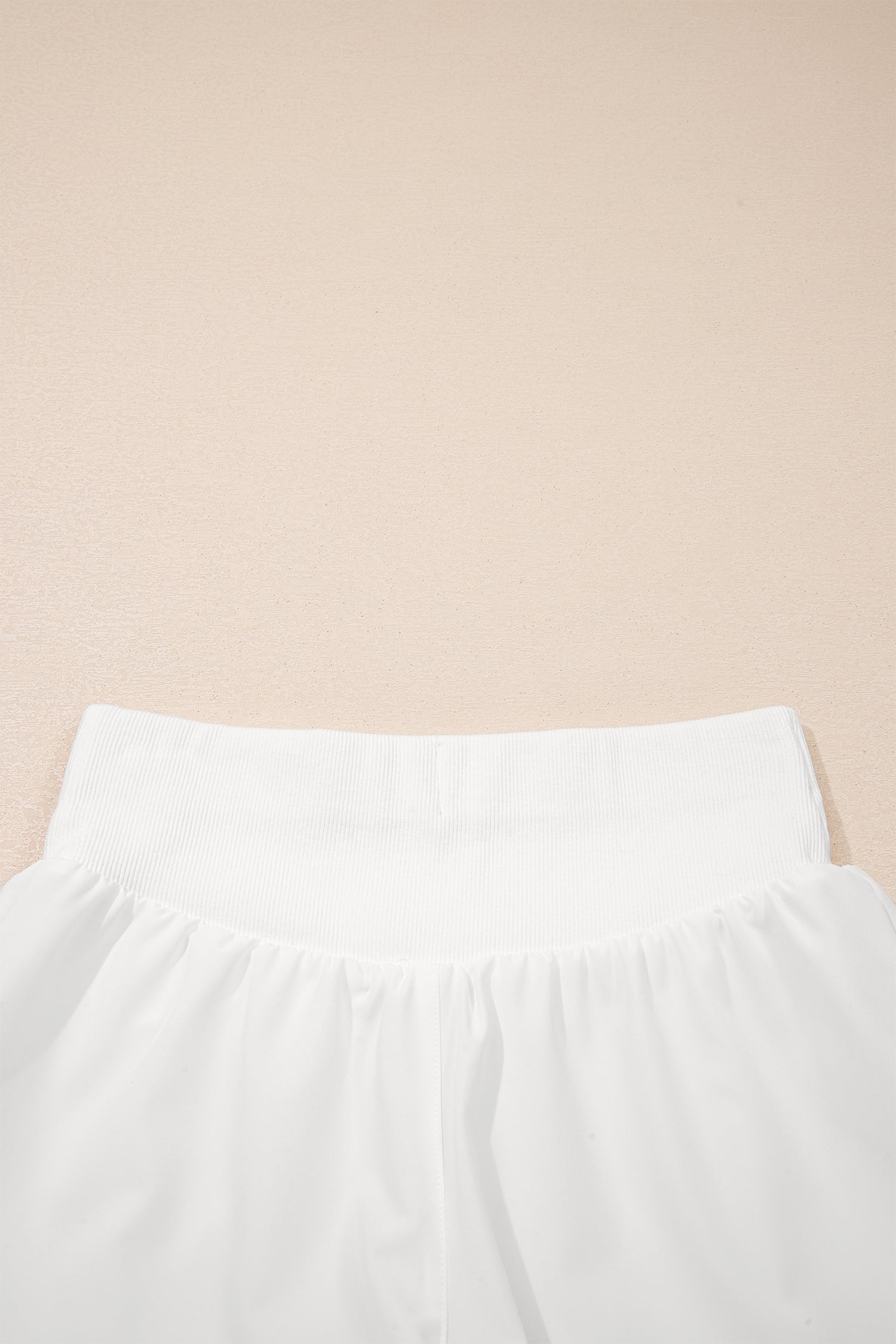 White Solid Color Ribbed Patchwork High Waist Athletic Shorts-Bottoms/Casual Shorts-[Adult]-[Female]-2022 Online Blue Zone Planet