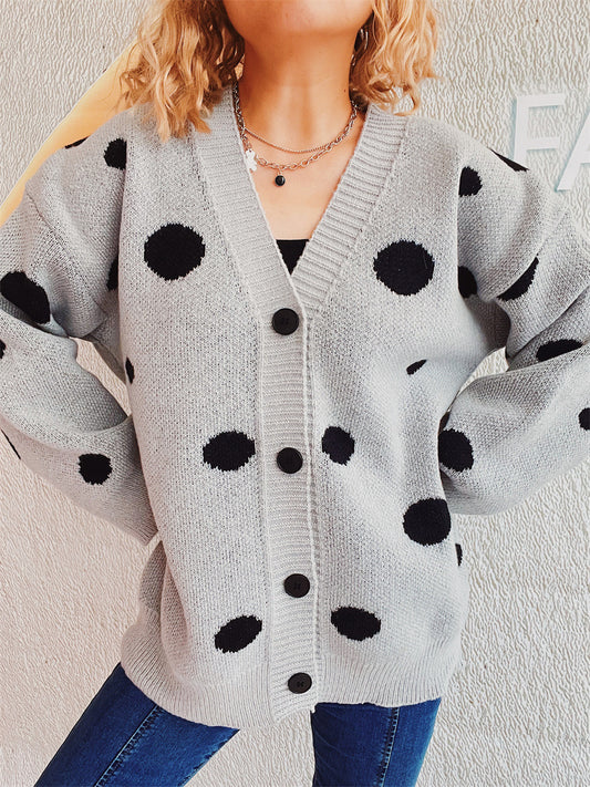 Polka Dot Button Up Cardigan-TOPS / DRESSES-[Adult]-[Female]-Light Gray-One Size-2022 Online Blue Zone Planet