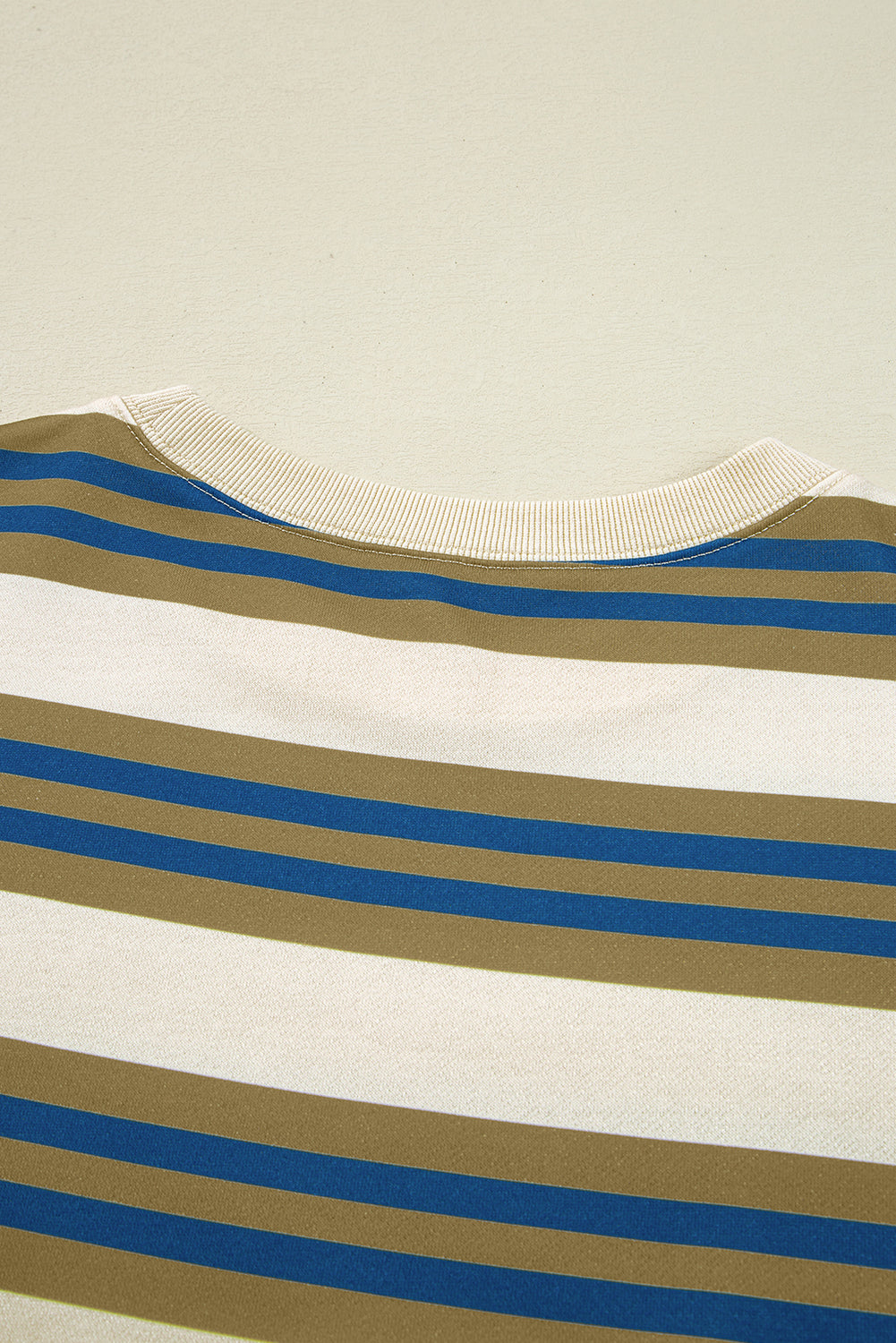 Khaki Stripe Crew Neck Drop Shoulder Pullover Sweatshirt-Tops/Sweatshirts & Hoodies-[Adult]-[Female]-2022 Online Blue Zone Planet