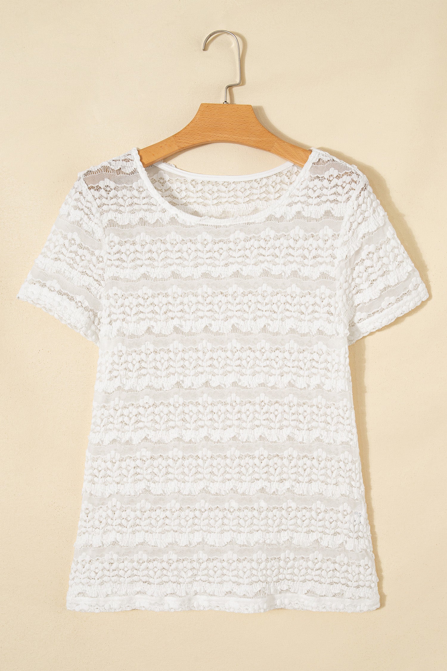 White Sheer Lace Short Sleeve Top-Tops/Tops & Tees-[Adult]-[Female]-2022 Online Blue Zone Planet