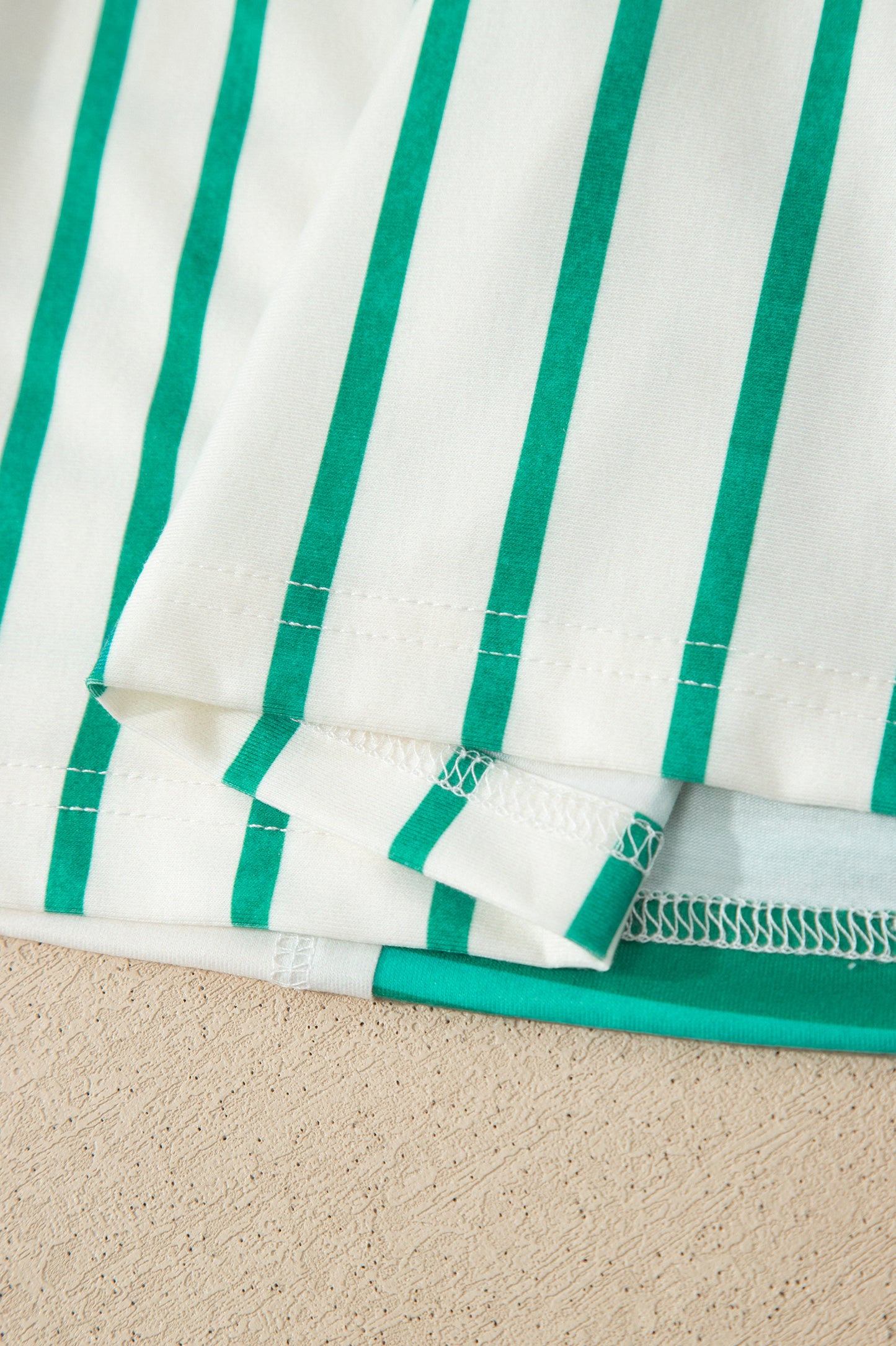 Green Stripe Colorblock 3/4 Sleeve Loose T Shirt-Tops/Tops & Tees-[Adult]-[Female]-2022 Online Blue Zone Planet