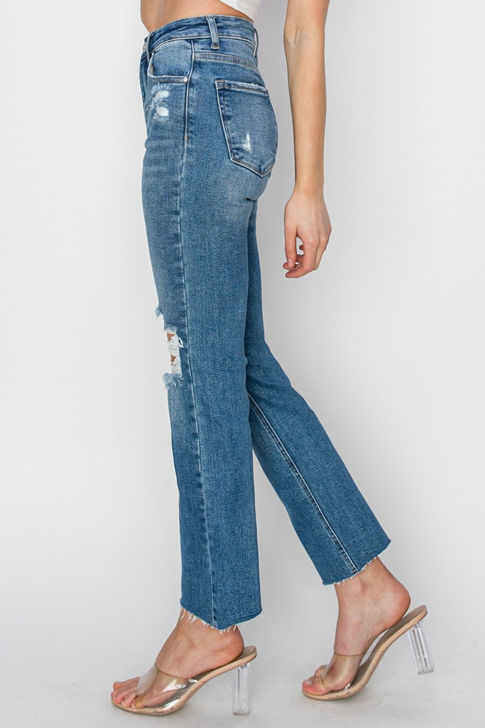 RISEN High Rise Distressed Ankle Jeans-BOTTOMS SIZES SMALL MEDIUM LARGE-[Adult]-[Female]-2022 Online Blue Zone Planet