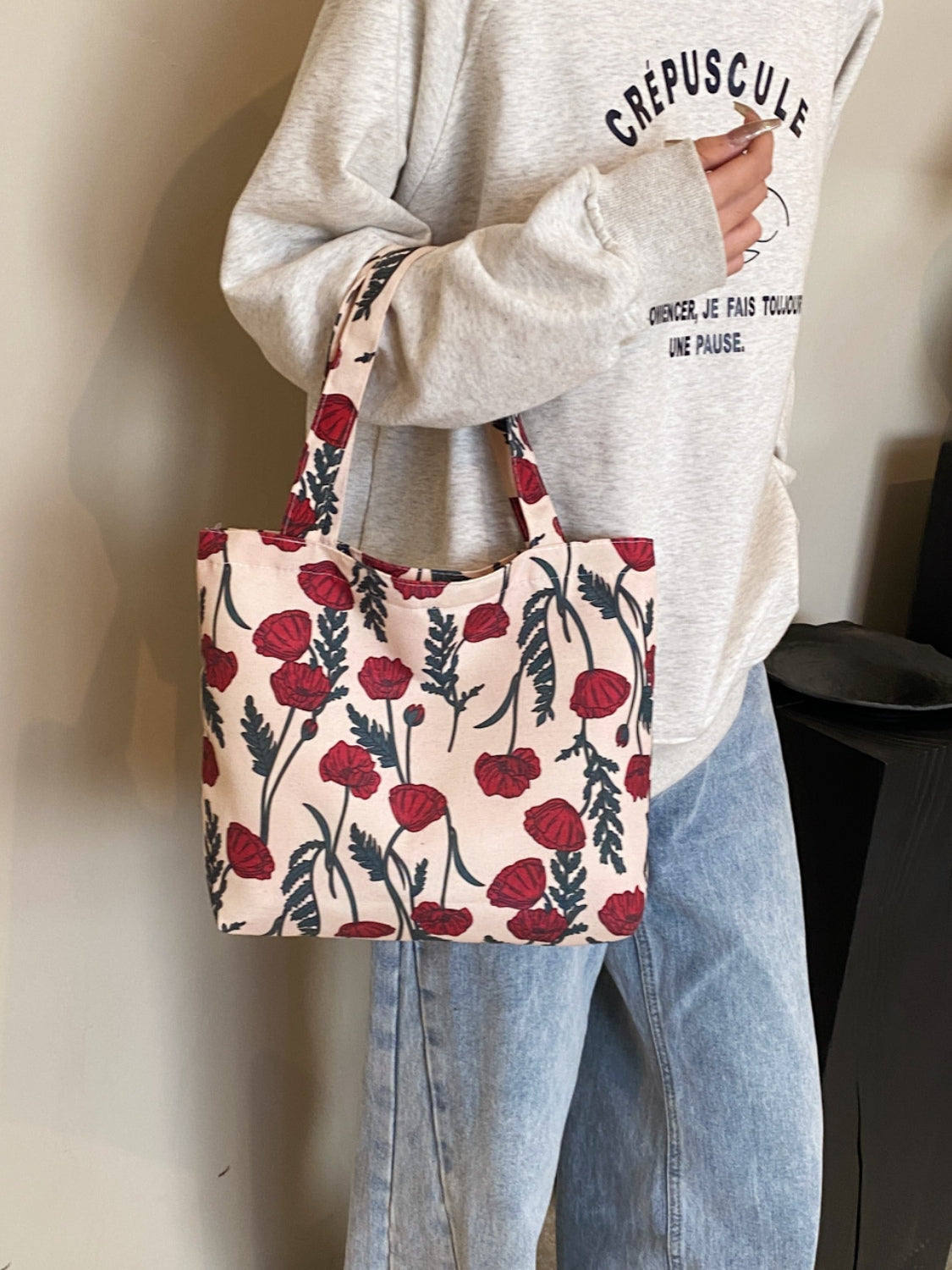 Printed Canvas Handbag with Zipper-HANDBAGS-[Adult]-[Female]-2022 Online Blue Zone Planet