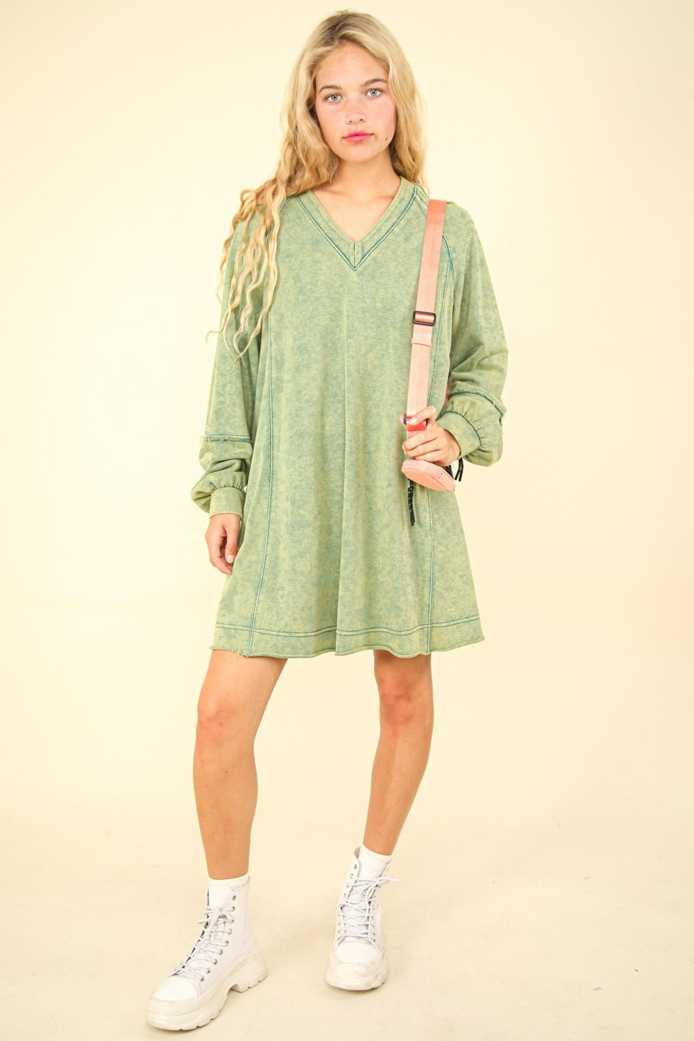 VERY J Mineral Washed Oversized A-Line Mini Dress-TOPS / DRESSES-[Adult]-[Female]-2022 Online Blue Zone Planet