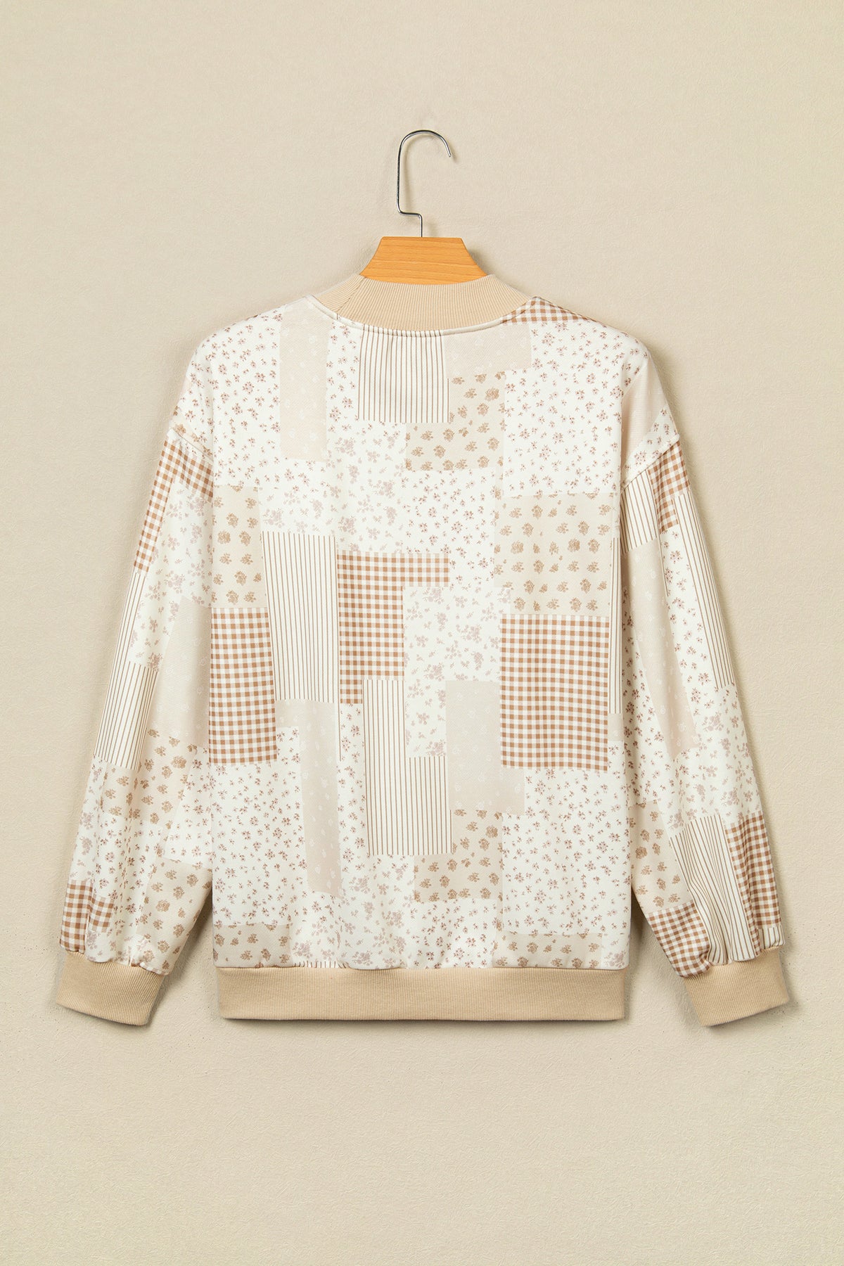 Sky Blue Patchwork Floral Print Mock Neck Long Sleeve Sweatshirt-Tops/Sweatshirts & Hoodies-[Adult]-[Female]-2022 Online Blue Zone Planet
