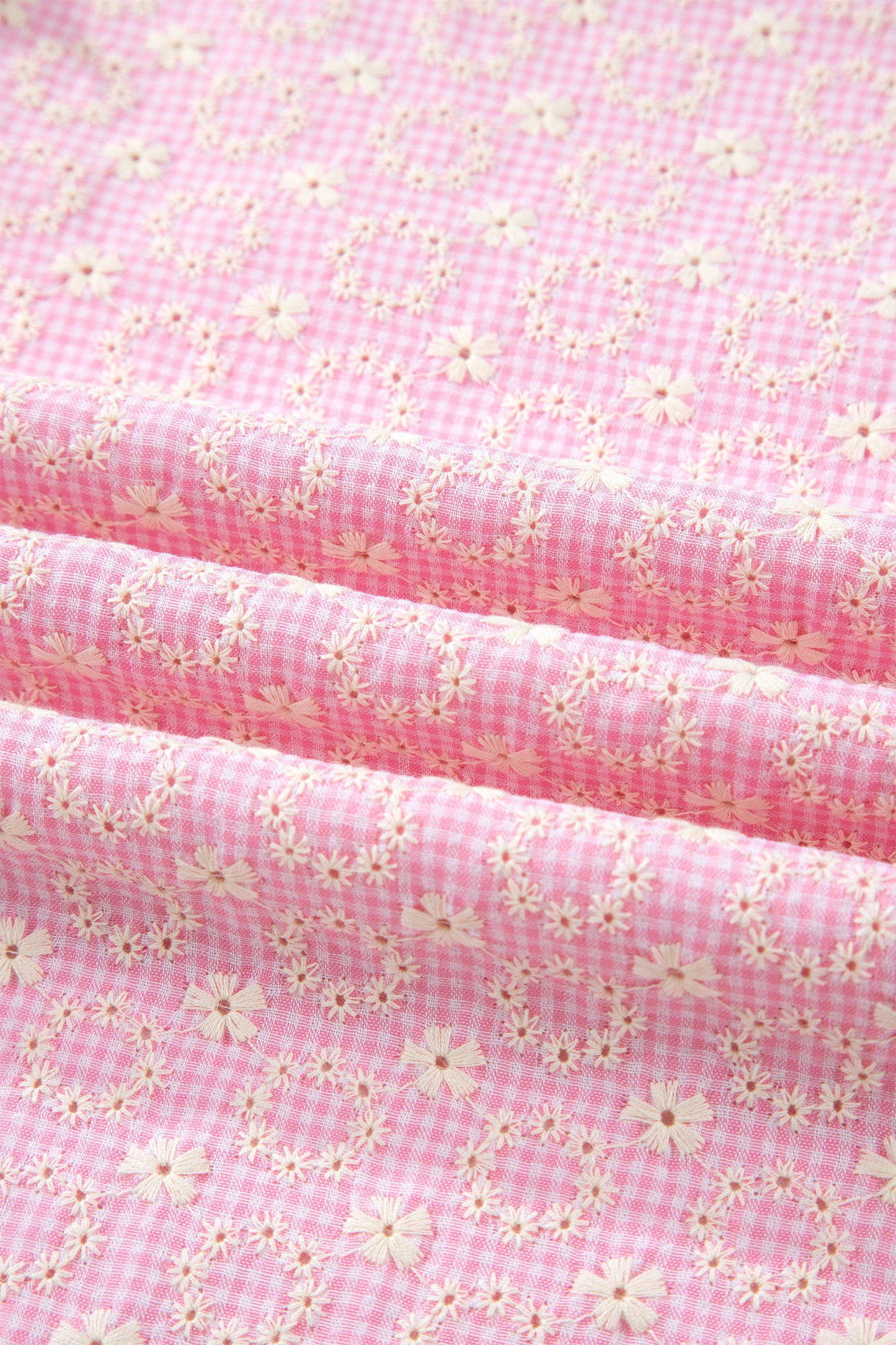Pink Eyelet Embroidered Flower Texture Contrast Lace Trim Flutter Sleeve Blouse-Tops/Blouses & Shirts-[Adult]-[Female]-2022 Online Blue Zone Planet