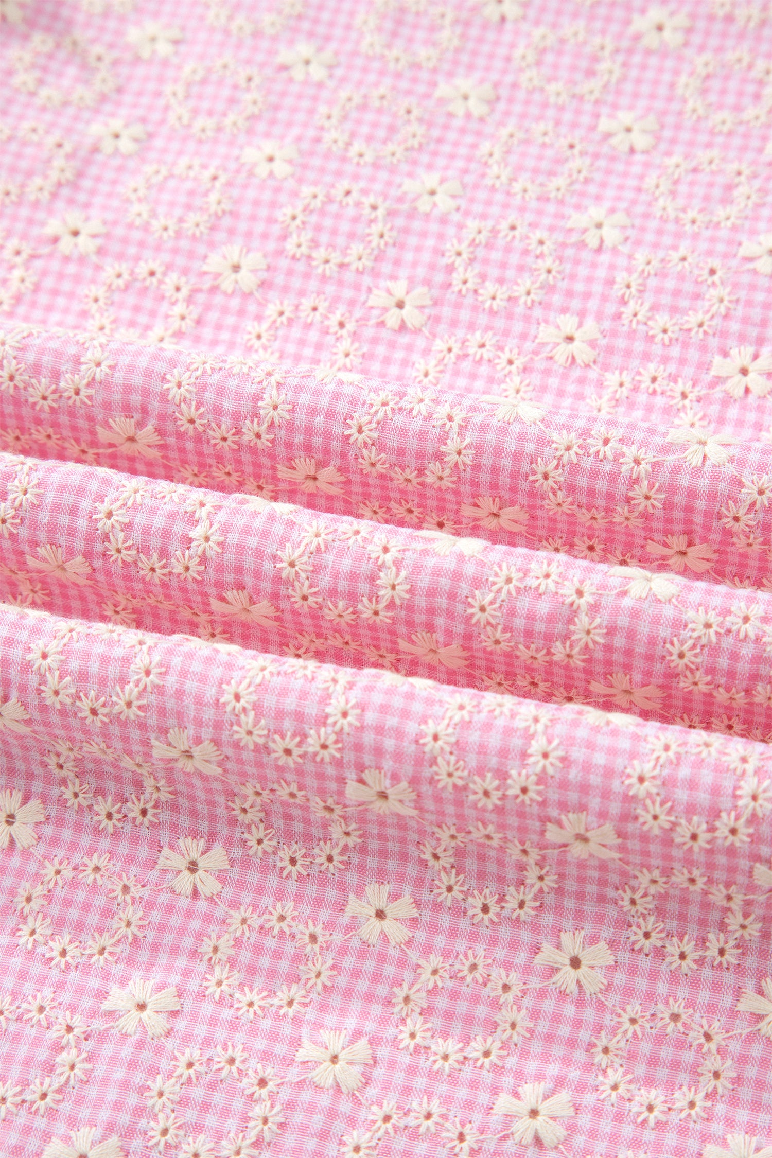 Pink Eyelet Embroidered Flower Texture Contrast Lace Trim Flutter Sleeve Blouse-Tops/Blouses & Shirts-[Adult]-[Female]-2022 Online Blue Zone Planet