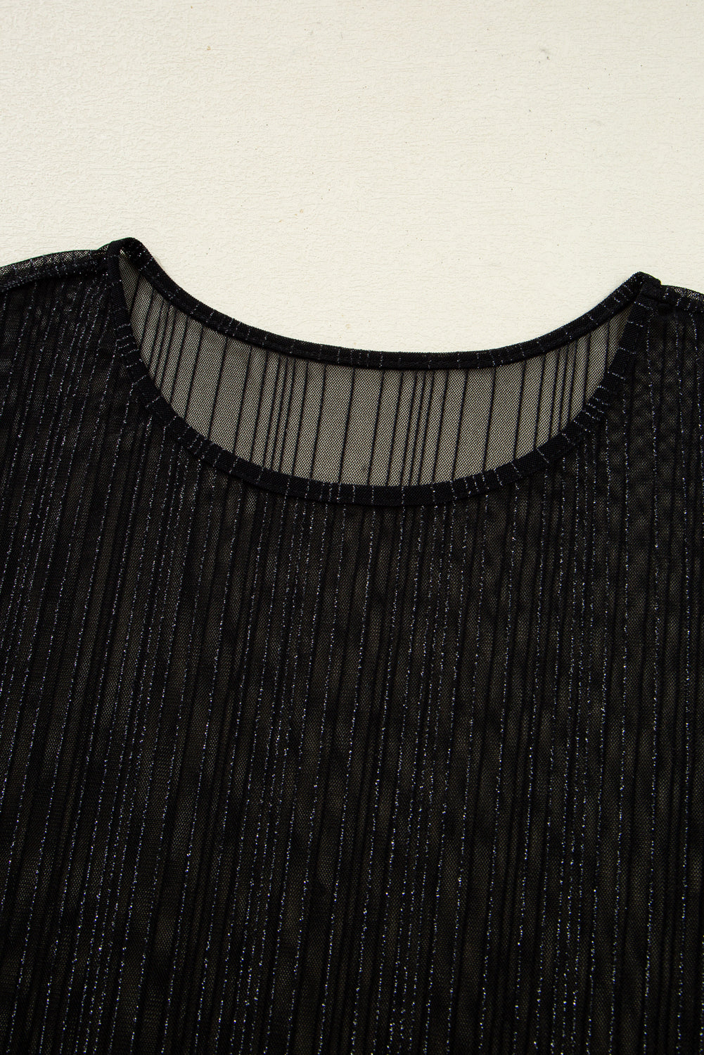 Black Plus Size Shimmer Textured Mesh Fitted Long Sleeve Top-Plus Size/Plus Size Tops/Plus Size Long Sleeve Tops-[Adult]-[Female]-2022 Online Blue Zone Planet