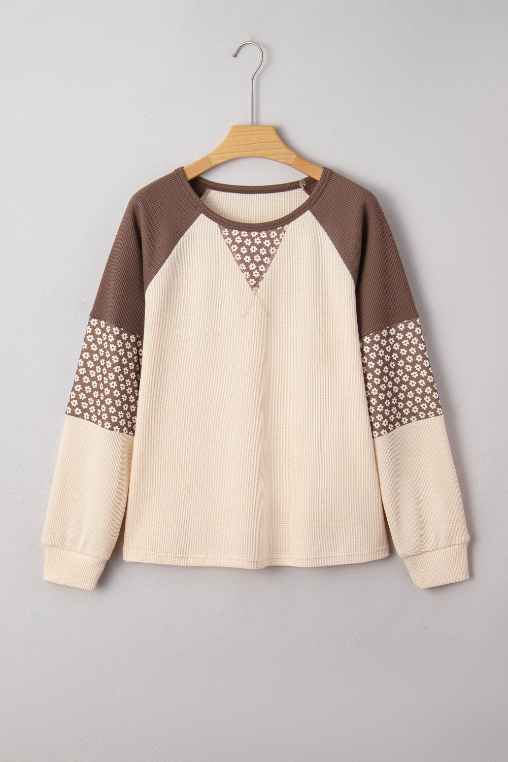 Brown Floral Print Patchwork Color Block Long Sleeve Top-Tops/Long Sleeve Tops-[Adult]-[Female]-2022 Online Blue Zone Planet