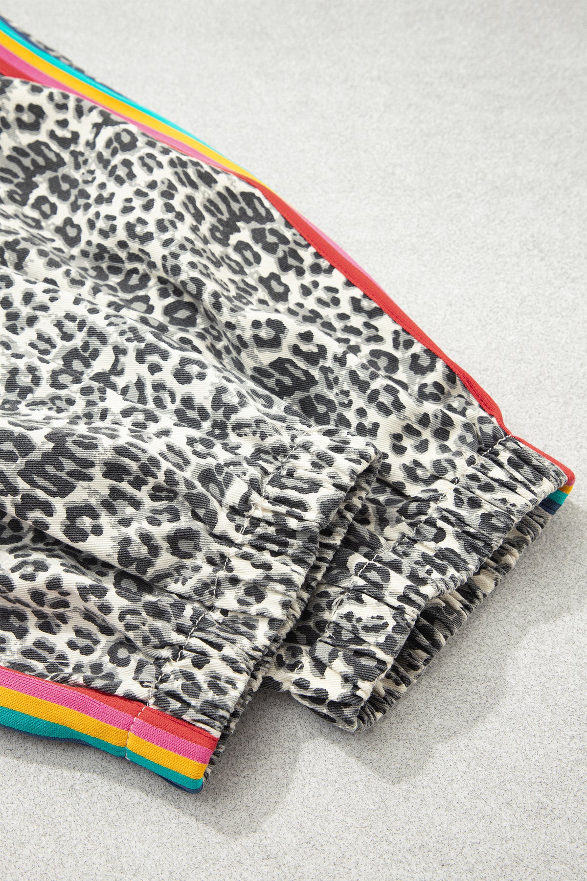 Brown Leopard Print Rainbow Striped Detail Buttoned Loose Jogger Jeans-Bottoms/Jeans-[Adult]-[Female]-2022 Online Blue Zone Planet