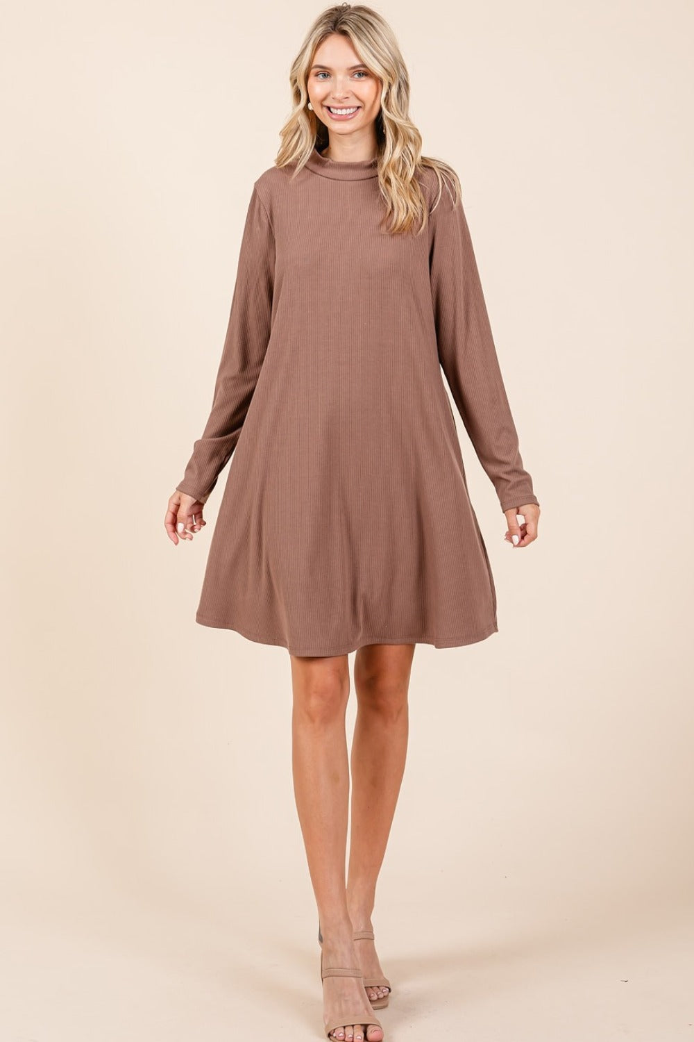 Blue Zone Planet | Mittoshop Mock Neck Long Sleeve Dress with Pockets-TOPS / DRESSES-[Adult]-[Female]-2022 Online Blue Zone Planet