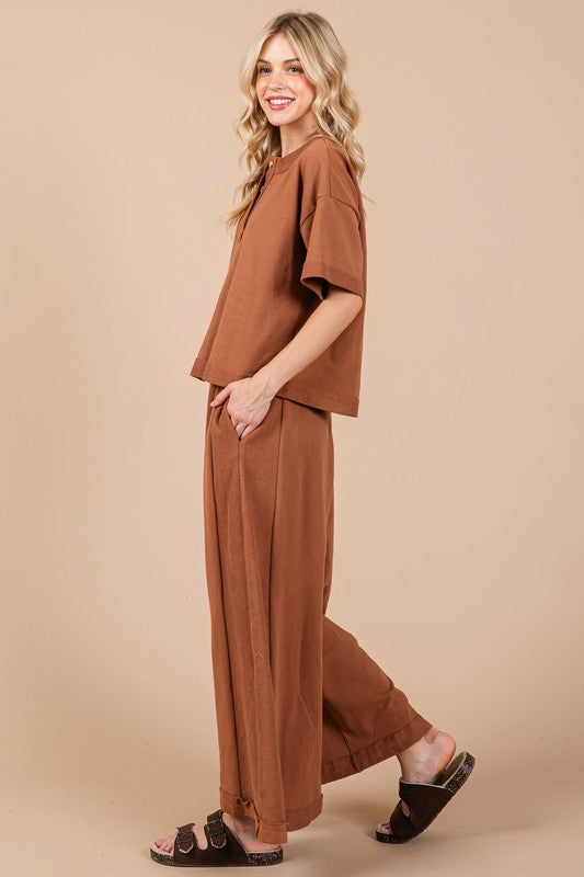 Ces Femme Half Button Half Sleeve Top and Pants Set-TOPS / DRESSES-[Adult]-[Female]-2022 Online Blue Zone Planet