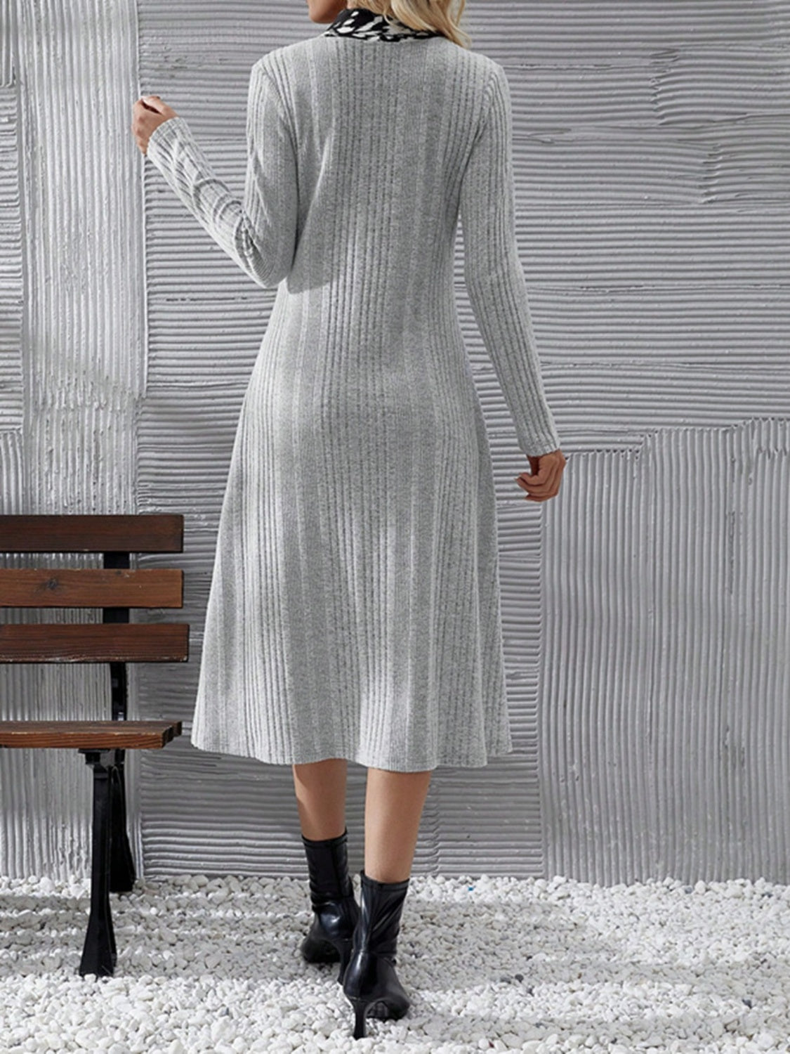 V-Neck Long Sleeve Midi Dress-TOPS / DRESSES-[Adult]-[Female]-2022 Online Blue Zone Planet