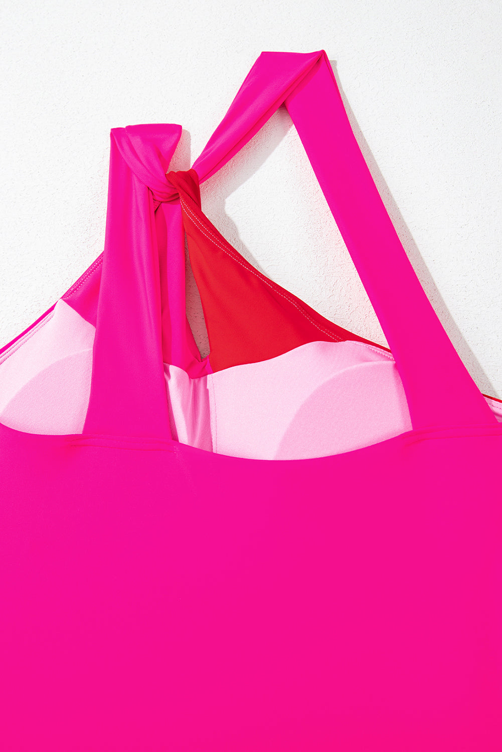 Rose Red Knotted Two Tones Colorblock Backless One Piece Swimsuit-One-Piece-[Adult]-[Female]-2022 Online Blue Zone Planet