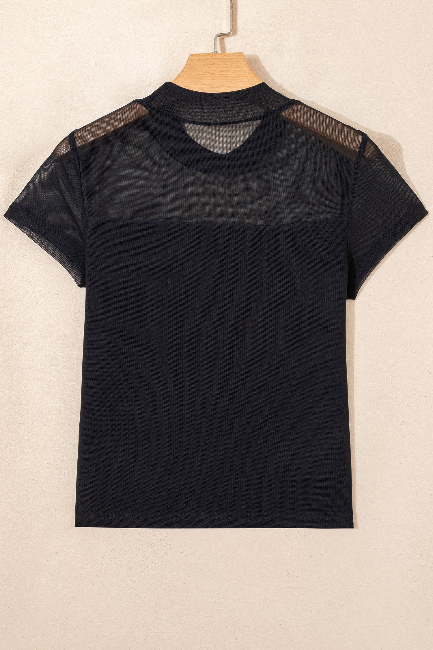 Black Sheer Mesh Patchwork Cap Sleeve T Shirt-Tops/Tops & Tees-[Adult]-[Female]-2022 Online Blue Zone Planet