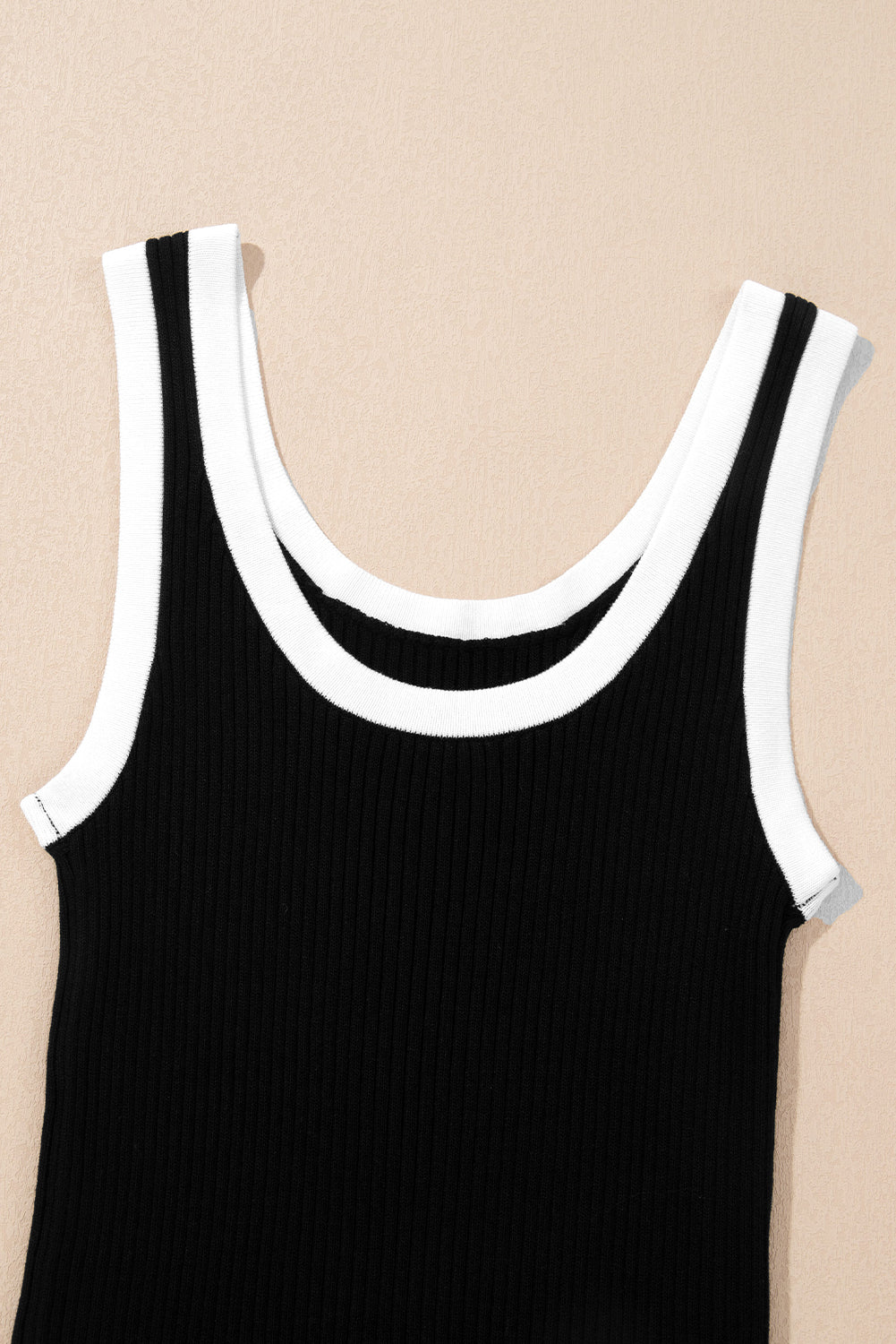 Fiery Red Colorblock Edge Ribbed Knit U Neck Tank Top-Tops/Tank Tops-[Adult]-[Female]-2022 Online Blue Zone Planet