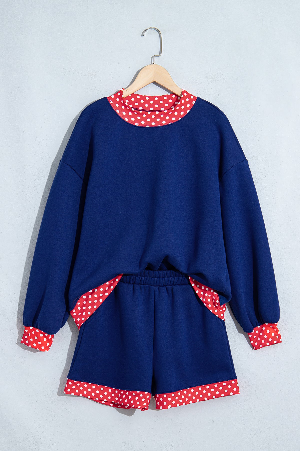 Fiery Red Gingham Trim Baggy Pullover 2pcs Short Set-Two Piece Sets/Short Sets-[Adult]-[Female]-2022 Online Blue Zone Planet
