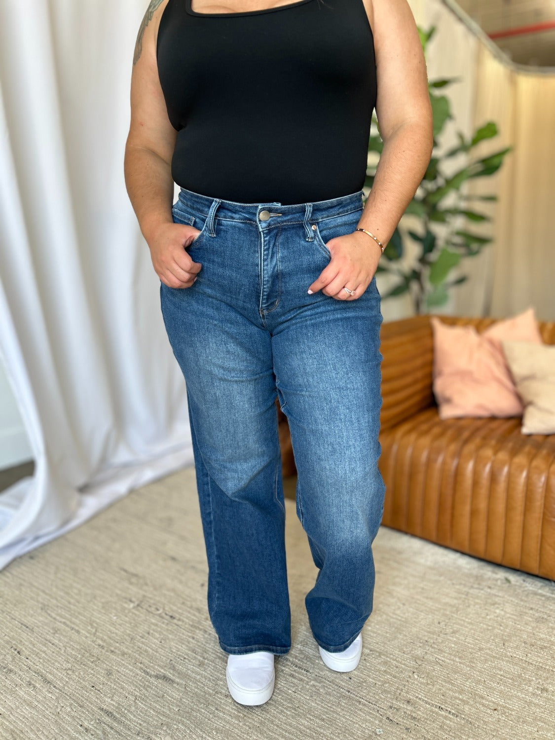 RFM Full Size High Rise Tummy Control Wide Leg Jeans-BOTTOMS SIZES SMALL MEDIUM LARGE-[Adult]-[Female]-2022 Online Blue Zone Planet